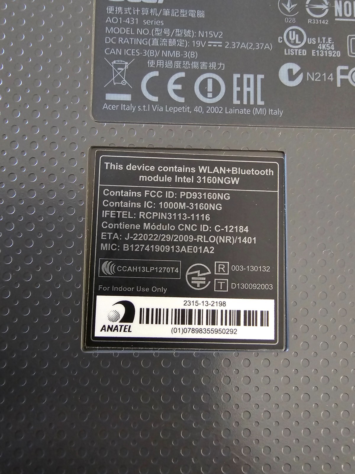 Acer N15V2 14″ Notebook AO1-431 Series With Charger – NO HDD, Works Great – Nice