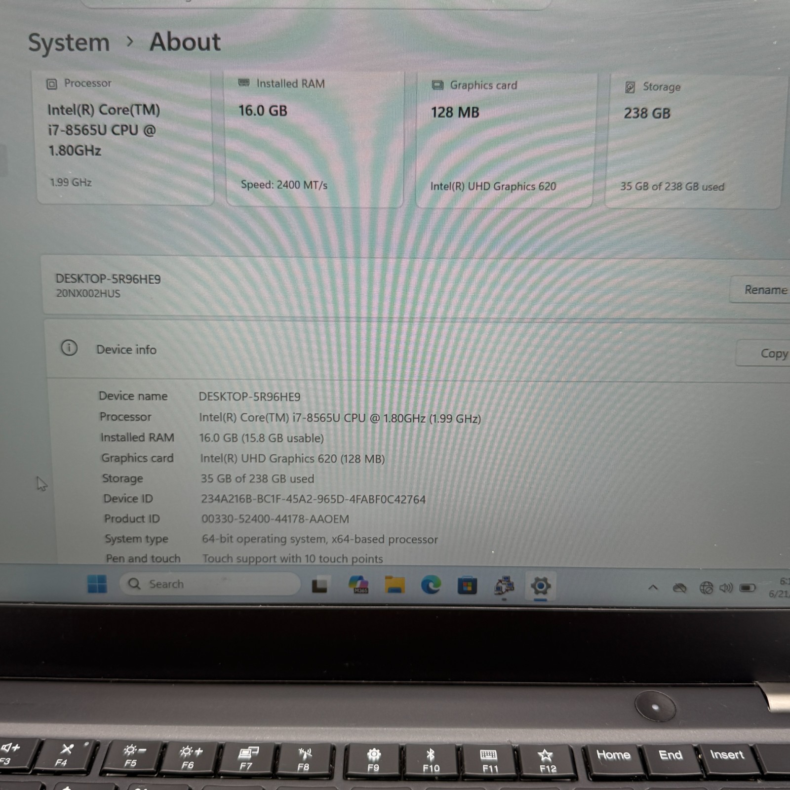 Lenovo ThinkPad T490s 14″ i7-8565U 16GB RAM 256GB SSD Win11 Pro Fingerprin Fair