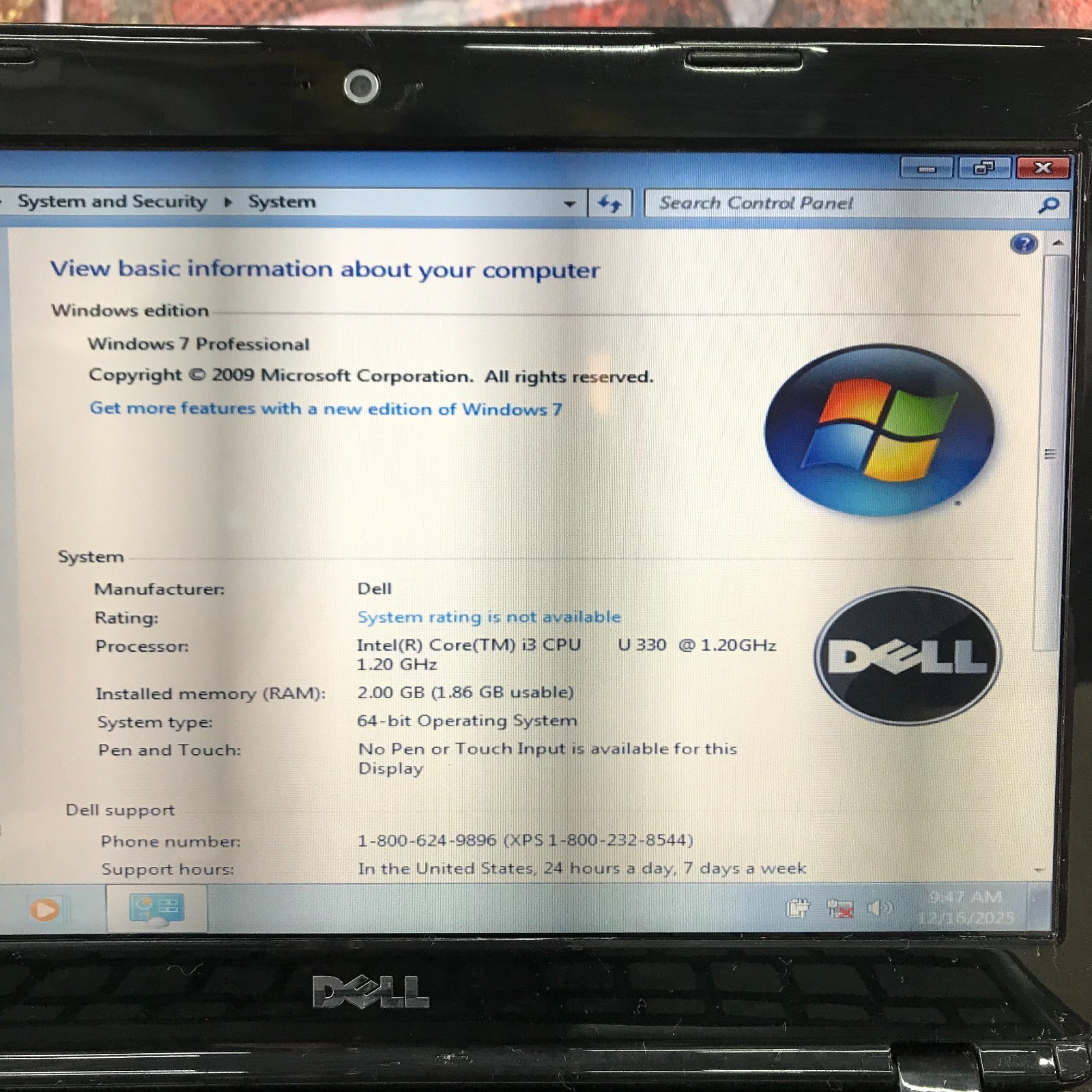 Dell Inspiron Mini Retro Gaming Laptop i3-U330 1.2GHz 2GB RAM (Windows 7 64-Bit)
