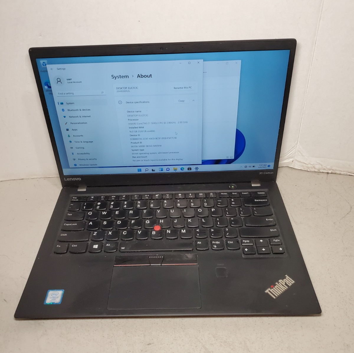 Lenovo ThinkPad X1 Carbon 5th Gen 14″ I7-7600U 16GB RAM 256GB SSD Win11 #69