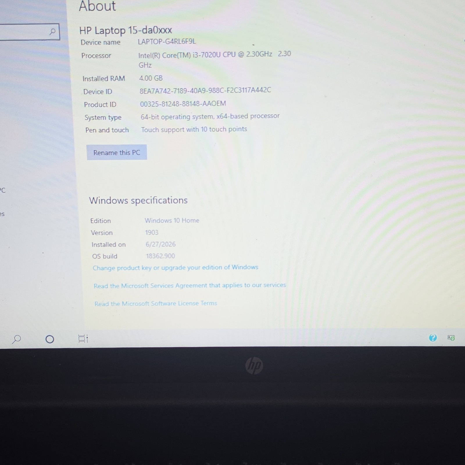 HP 15-da0xxx 15.6in Touchscreen i3 7th Gen 4GB 500GB HDD Win10 Black