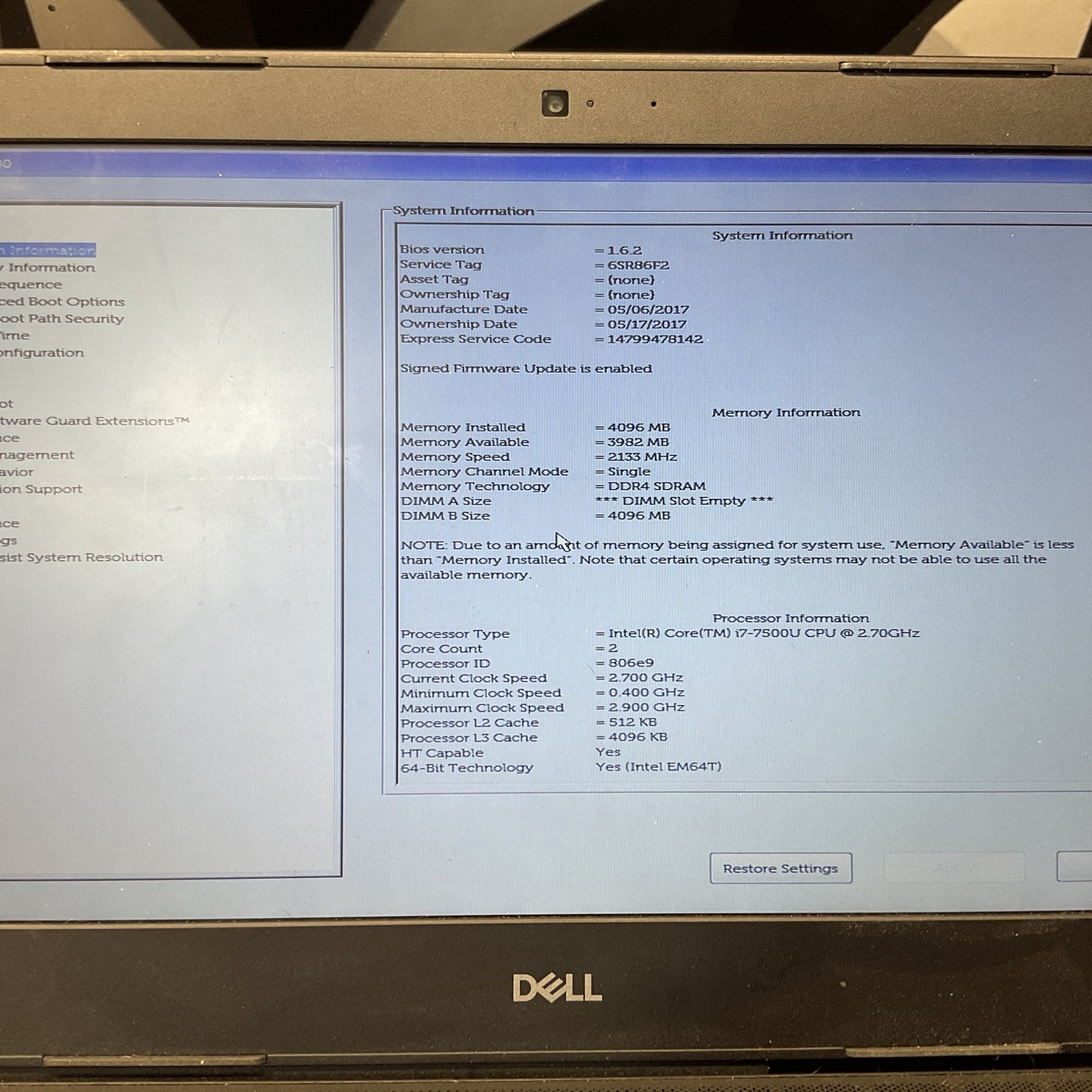 Dell Latitude 3480 / i7 7th Gen / BIOS Unlocked / No RAM / No SSD / P20