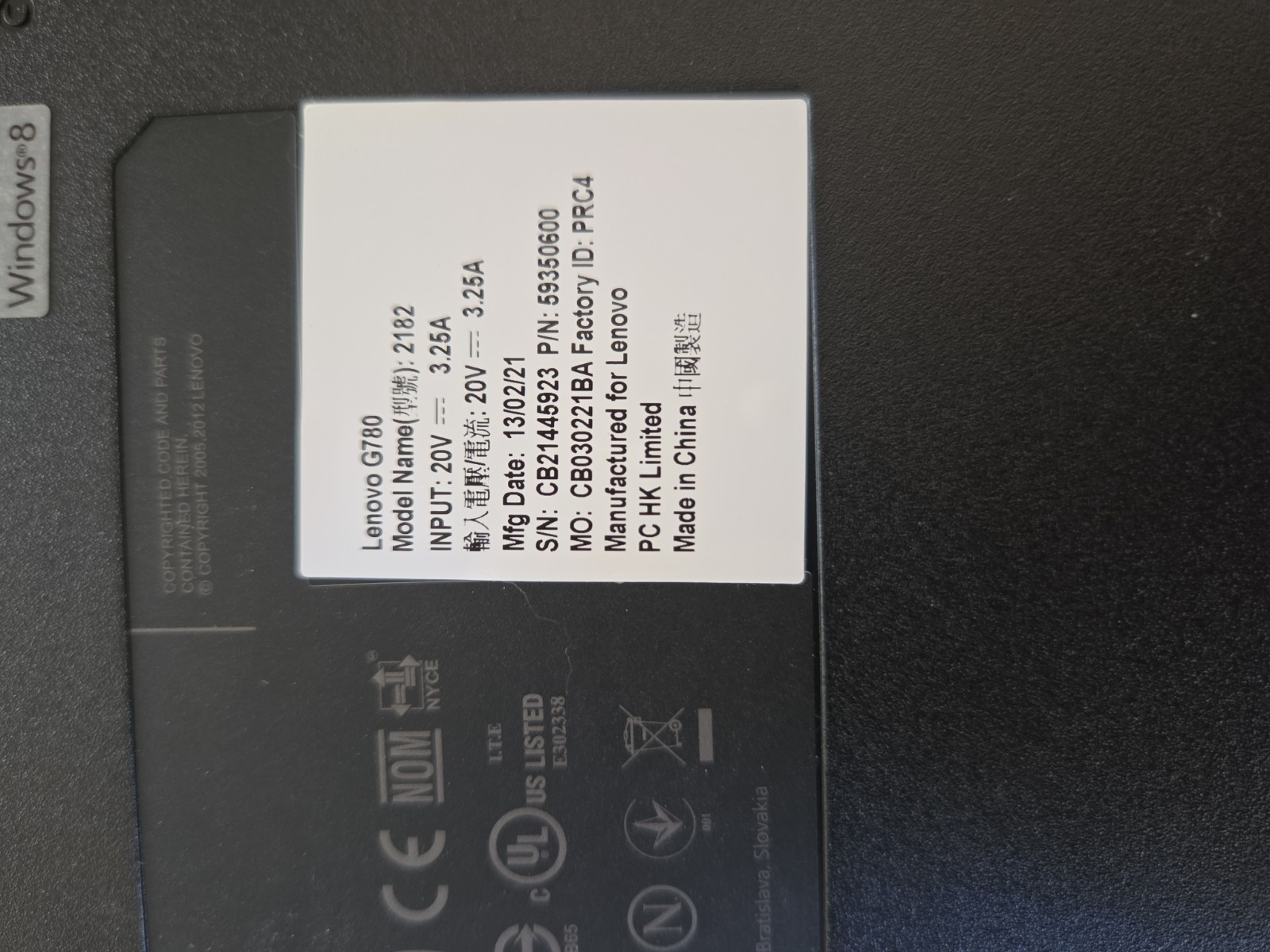 Lenovo G780 17.3″ Laptop Intel Core i5-3210M 8GB Ram Windows 8