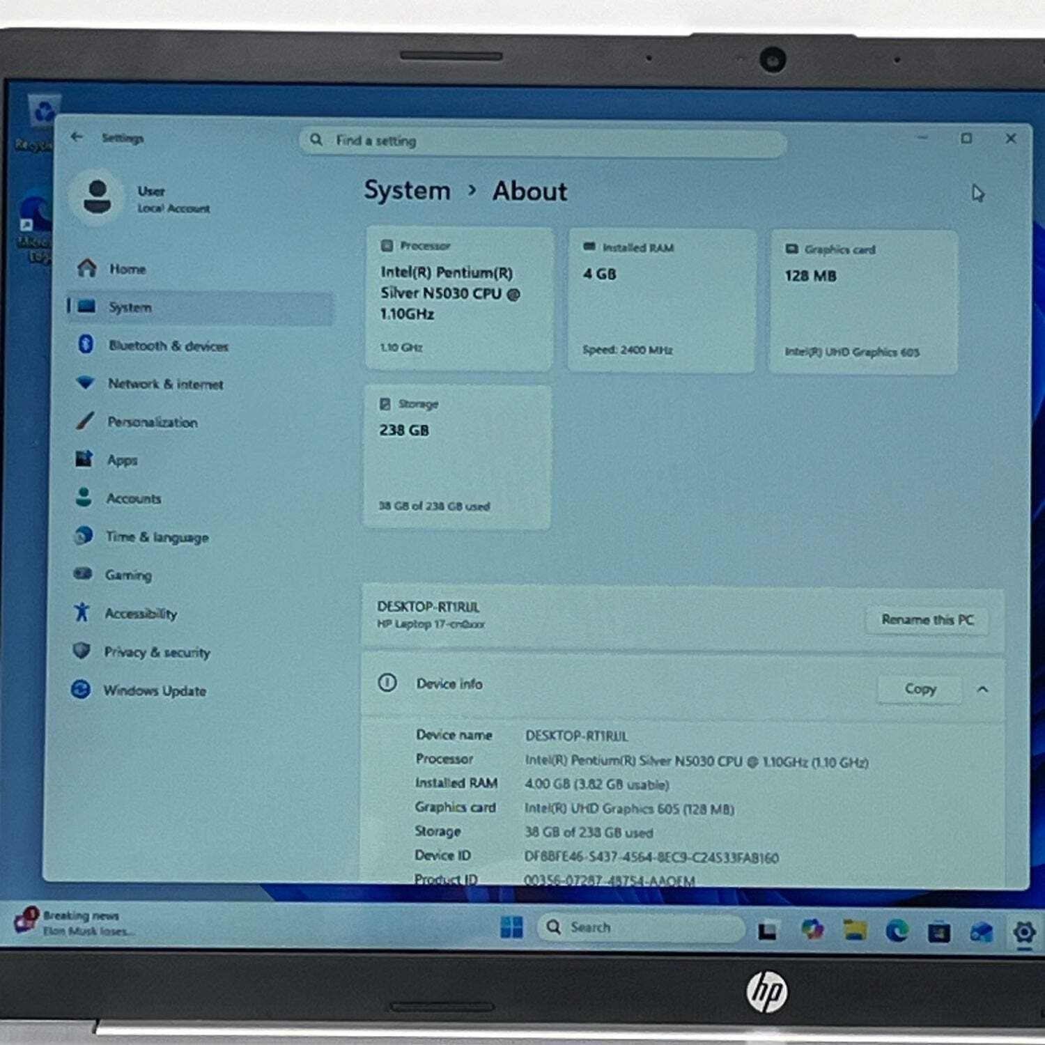 HP 17-cn0046nr LAPTOP 17.3″ Pentium Silver N5030 1..1 4GB RAM 256GB SSD