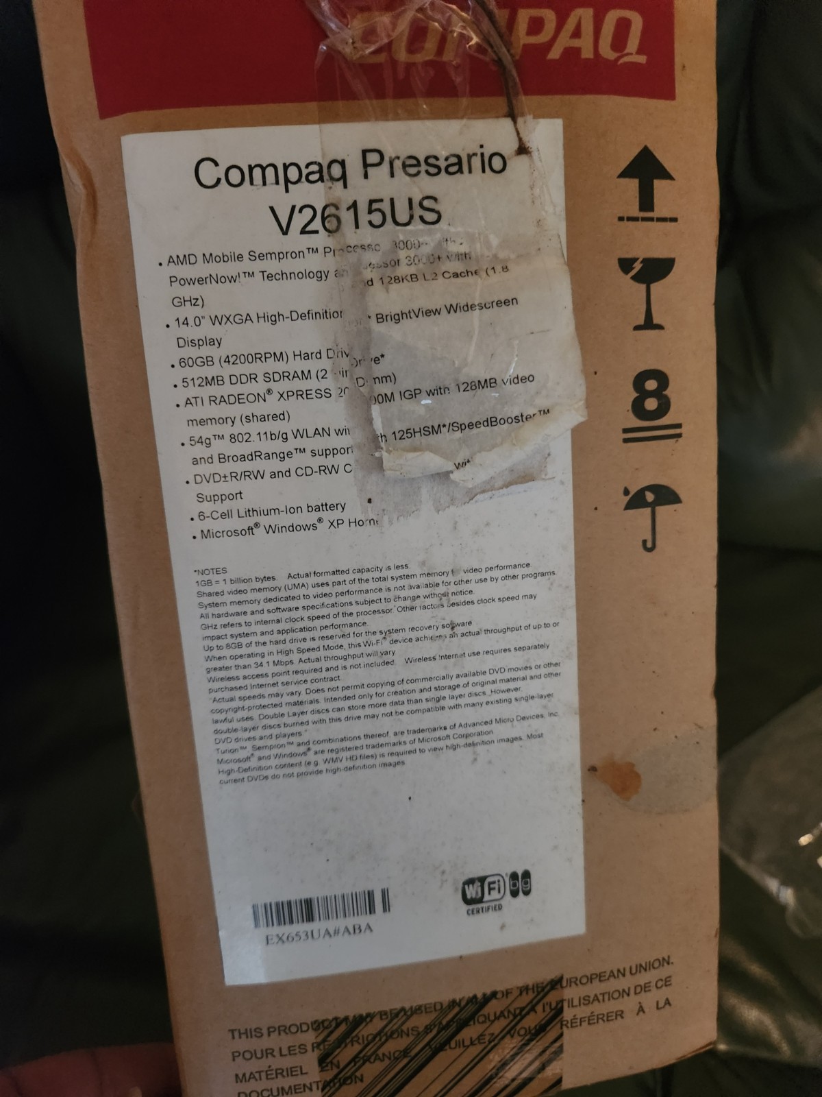 Compaq Presario V2615US Laptop With Box Free Shipping
