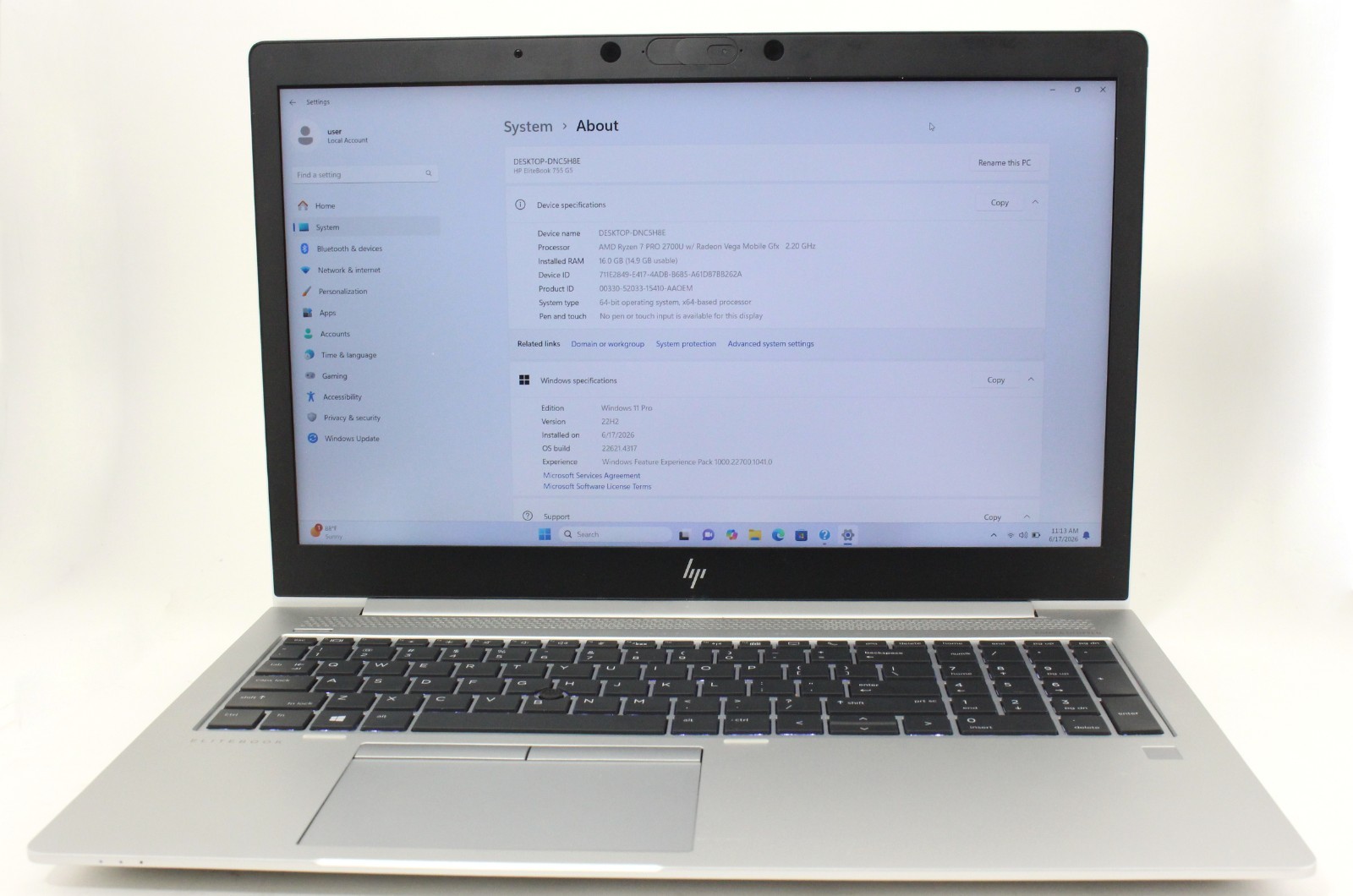 HP Elitebook 755 G5 15.6″ 256GB SSD 16GB RAM 2.2GHz Ryzen 7 Pro 2700U; 6185629