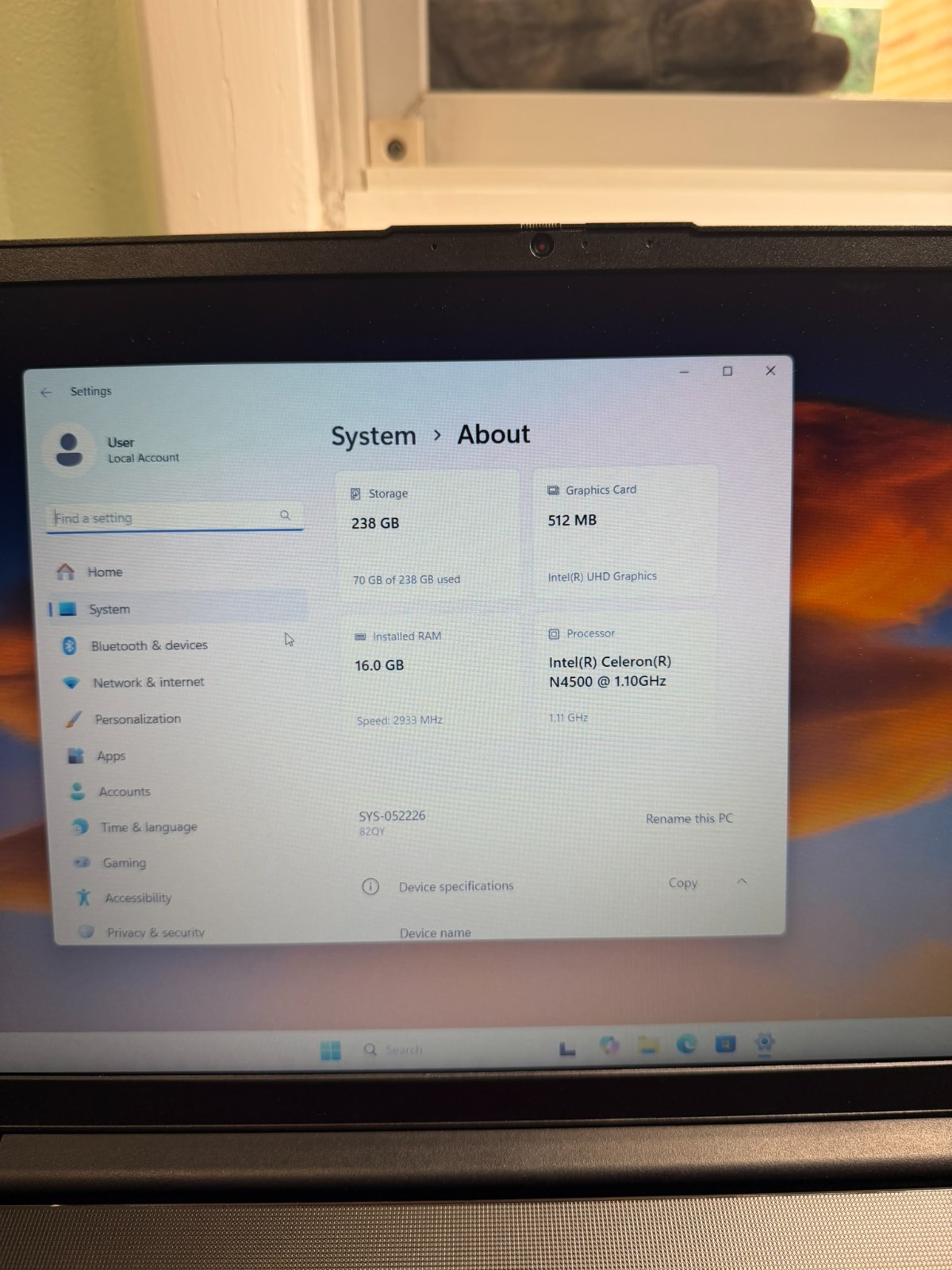Lenovo V15 G2 15.6in N4500 16GB RAM 238GB SSD Win11 Pro, Office 2010