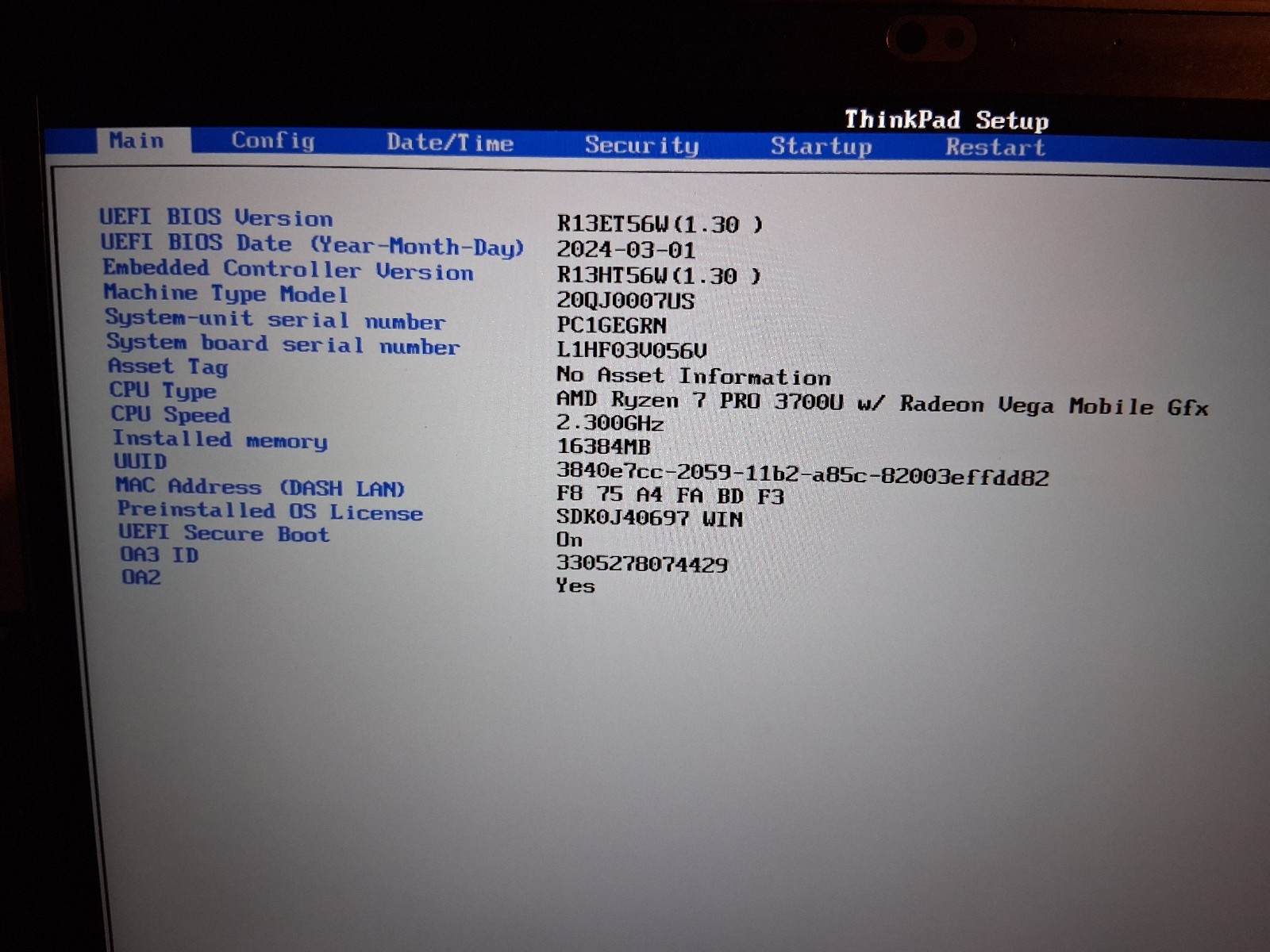 Lenovo ThinkPad T495s X395 Ryzen 7 Pro 3700U 16GB Motherboard NM-C181