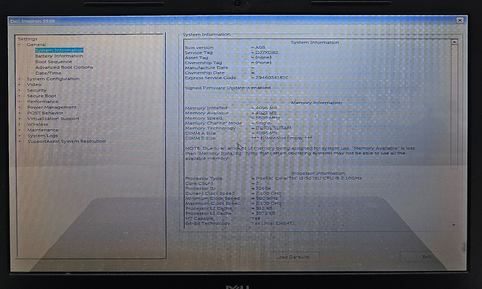 Dell Inspiron 15 3558 Laptop Intel Core i3-5015U 4GB Ram NO HD/OS/BATT (FL)