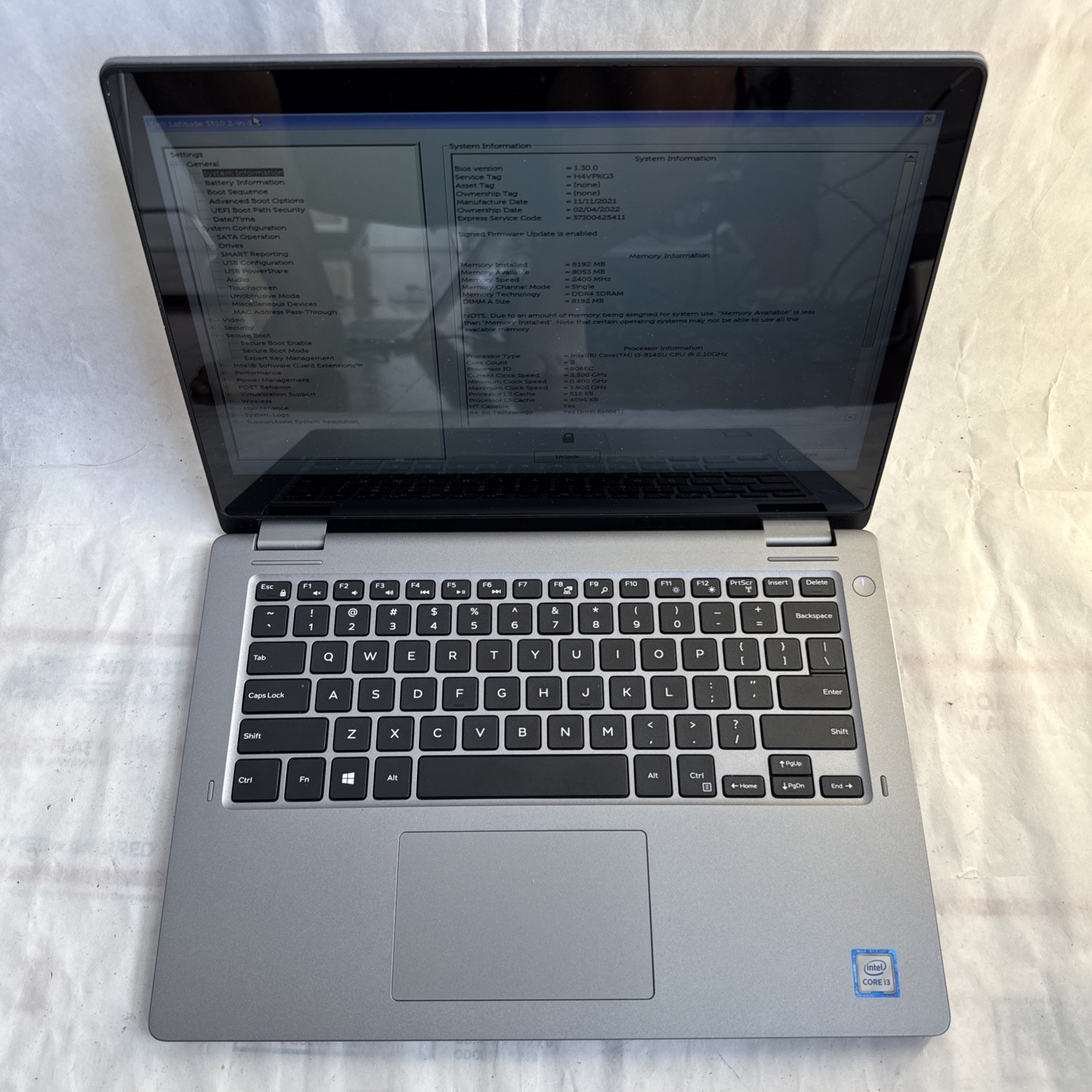 Dell Latitude 3310 2-in-1 13.3″ i3-8145U @2.10GHz 8GB RAM No SSD/OS/BIOS LOCKED
