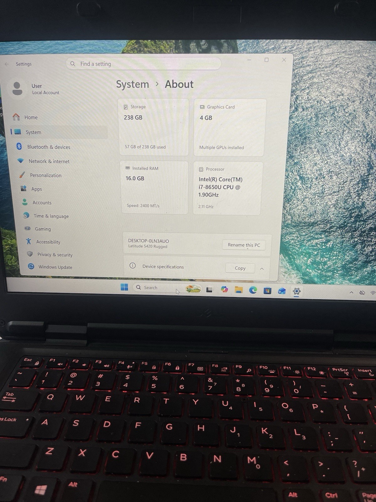 Dell Latitude 5420 Rugged Intel i7-8650U 16GB 256GB SSD W11 Pro GPS 2-Batteries