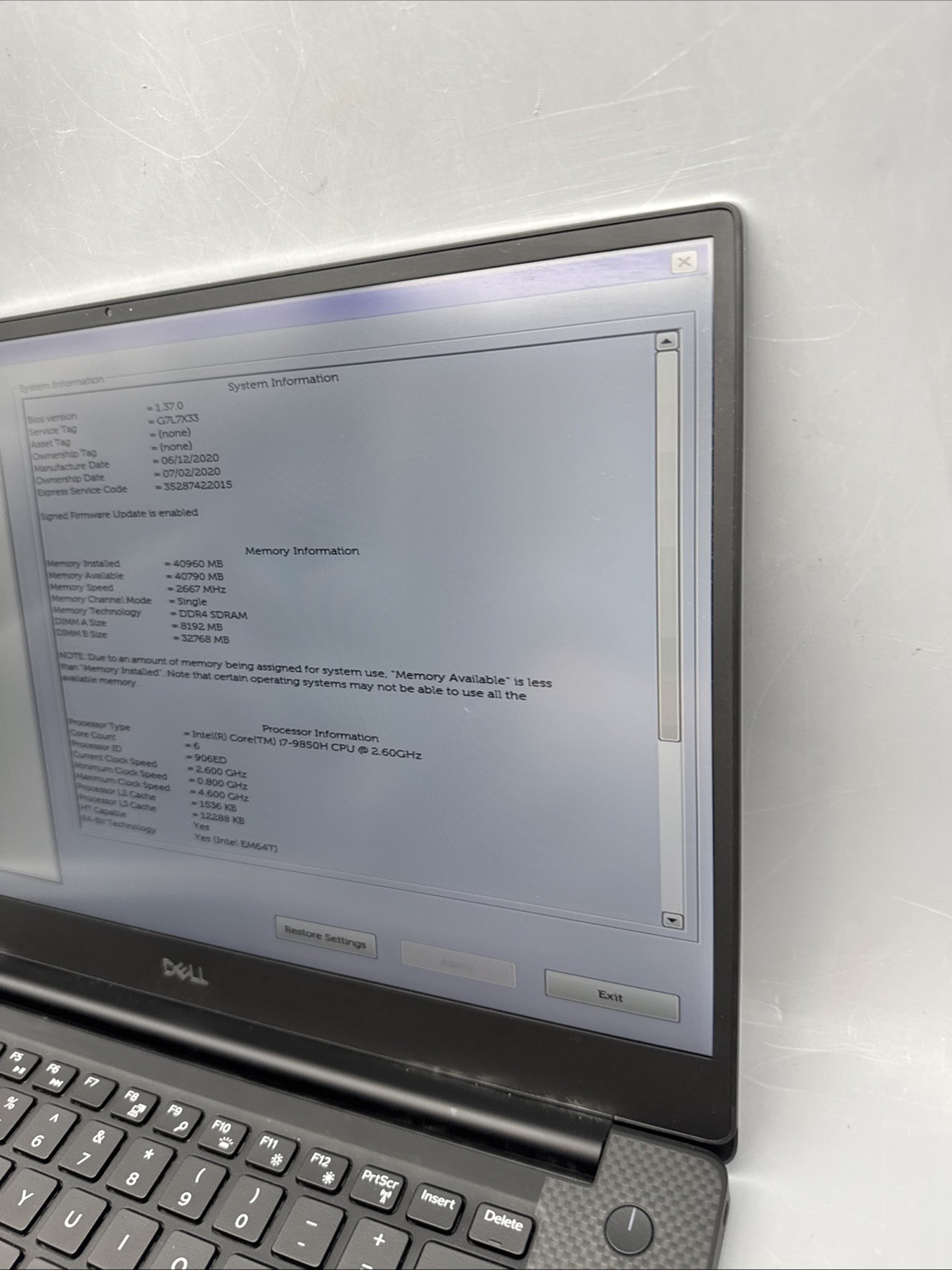 Dell Precision 5540 15.6″ i7-9850H 2.6GHz 40 GB RAM, NO HDD/Os