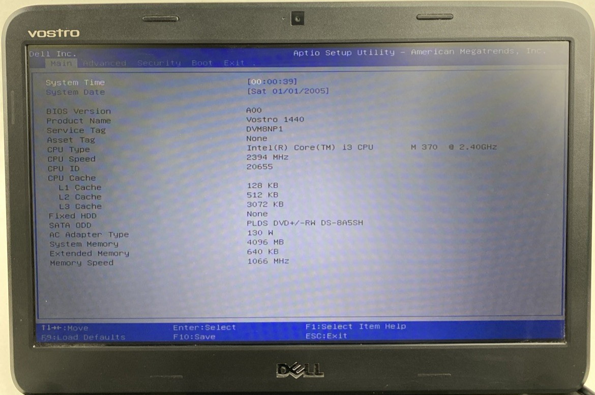 Dell Vostro 1440 Core i3-M370 2.40GHz 4GB RAM 14.0″ No Battery No HDD No OS