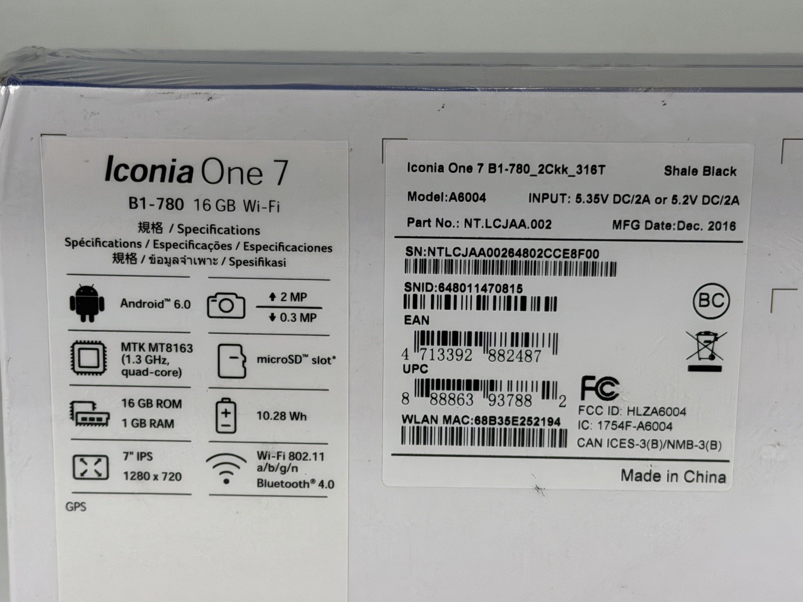 Acer Iconia One 7 B1-780 16GB Android 6.0 Tablet – Shale Black – Sealed Box