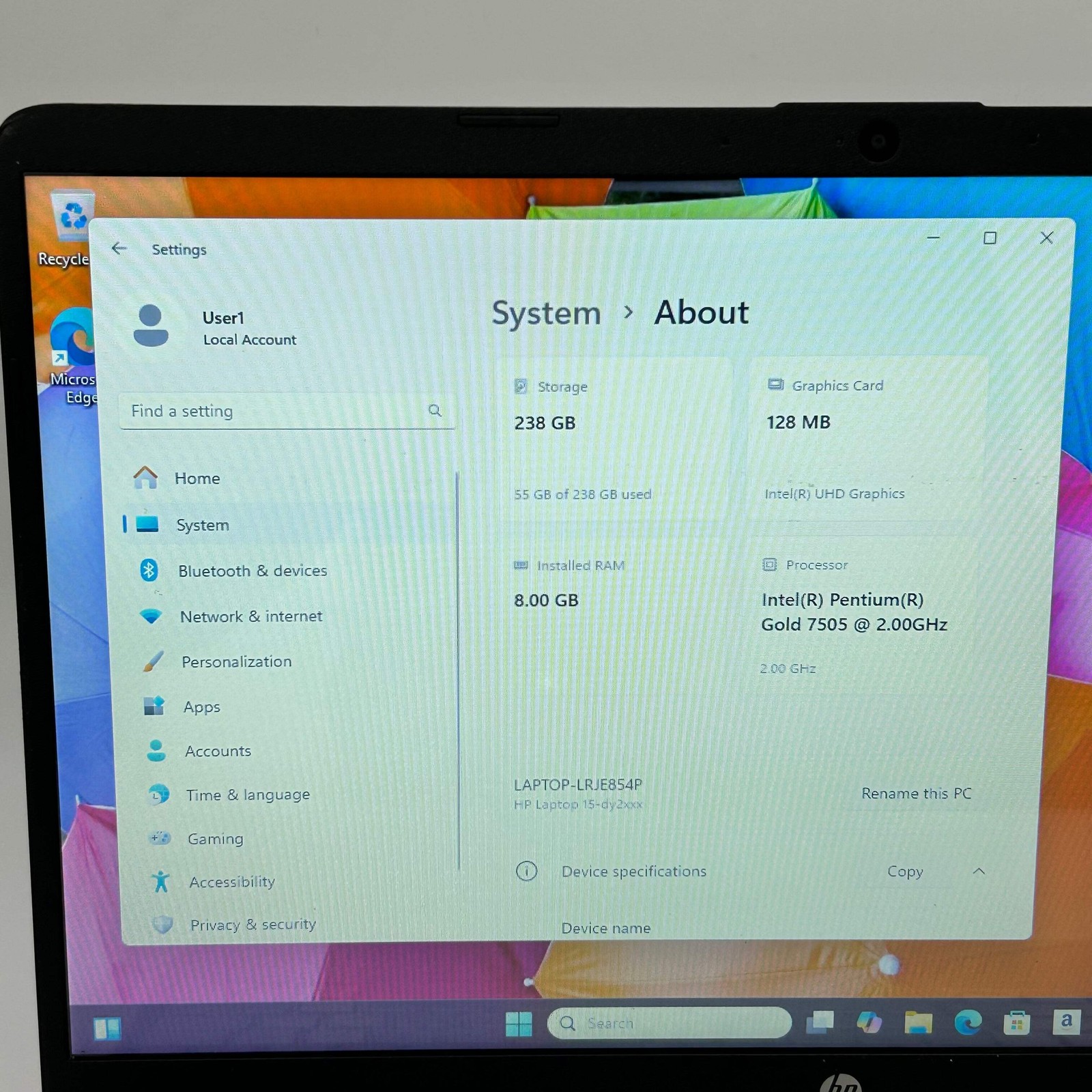 HP 15-DY2xxx 15.6″ Touchscreen Laptop – Intel Pentium Gold 7505, 8GB RAM, 256GB