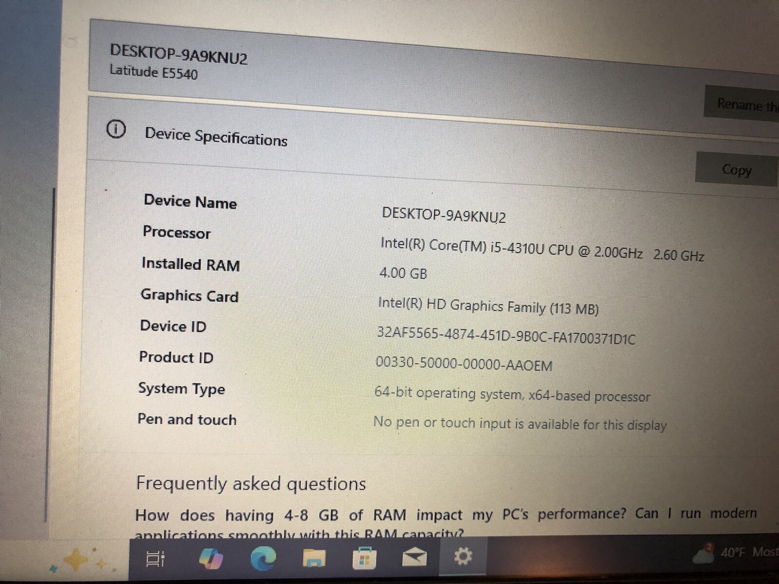 Dell Latitude E5540 15.6 inch (128GB SSDIntel Core i5 4th Gen., 2.00GHz, 4GB)…