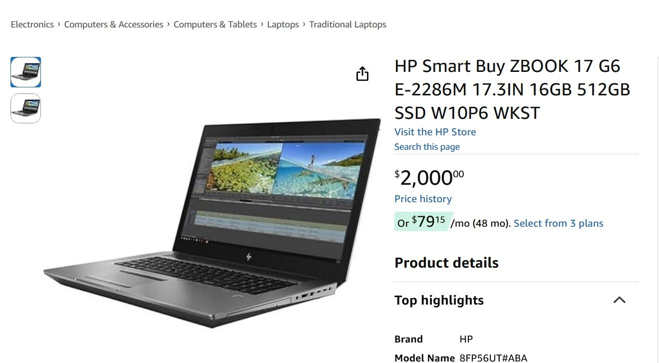 HP ZBook 17” Core i9 32 GB RAM 1TB SSD 6GB RTX 3000 Pro WORKSTATION 3YR WARNTY