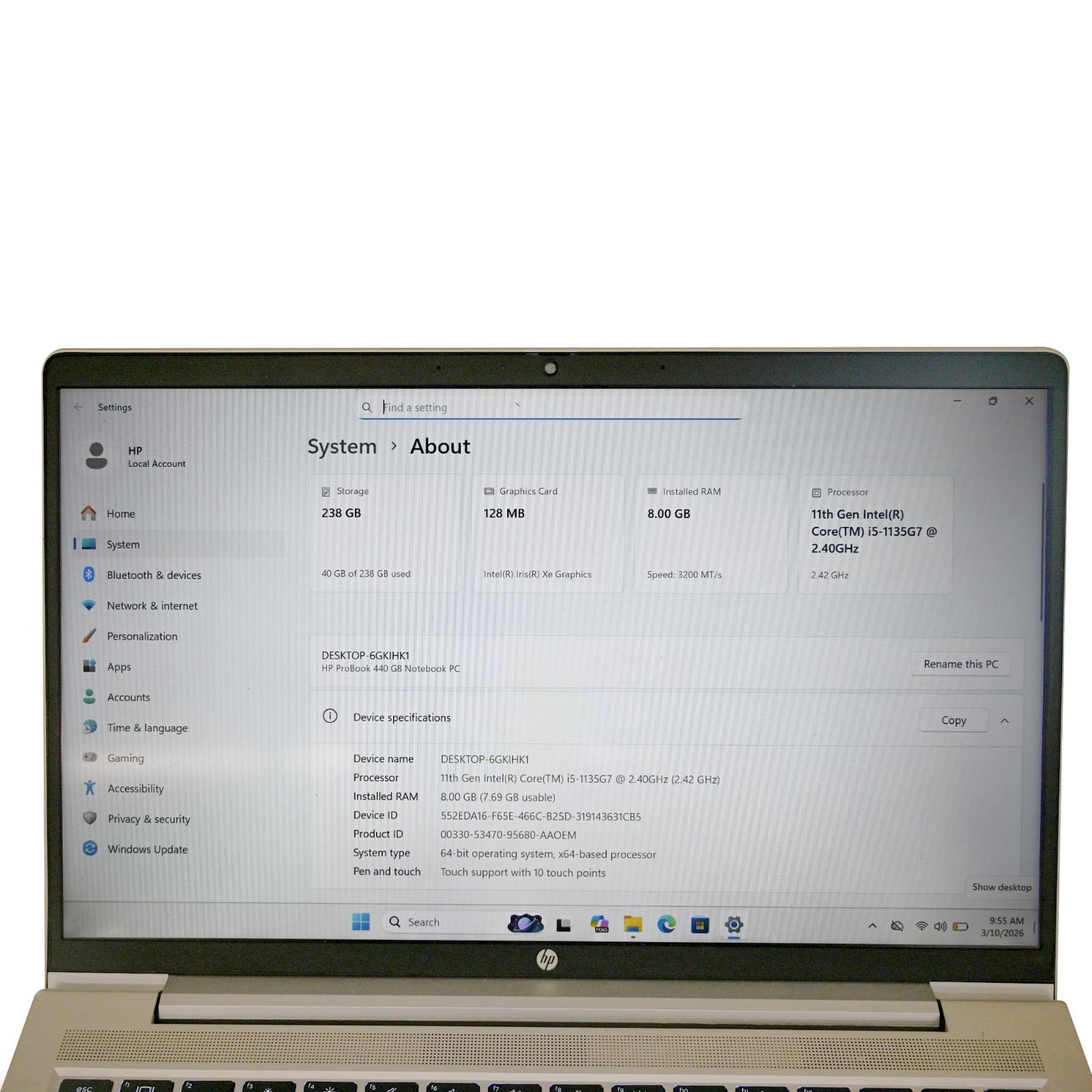 HP ProBook 440G8 core i5-1135G7 8GB RAM 256GB SSD Touchscreen 2.42GHz Win 11 Pro