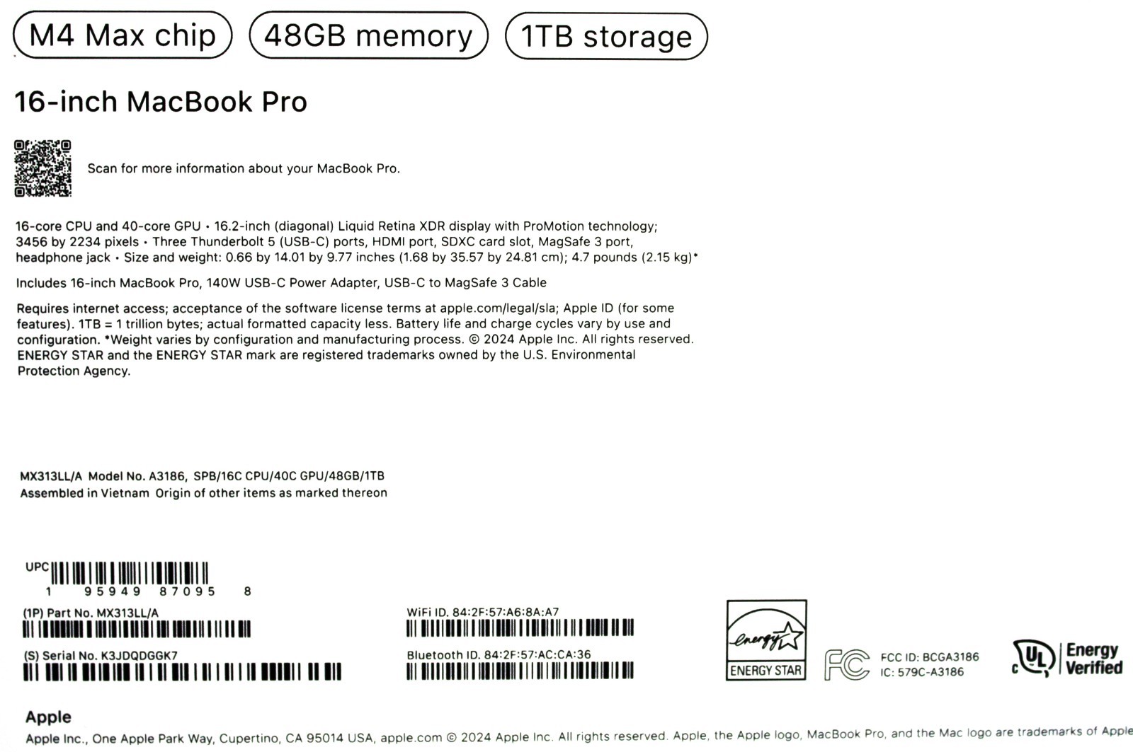 Apple | MX313LL/A | A3186 MacBook Pro | 48Gb Memory | 1 TB Storage – Open Box