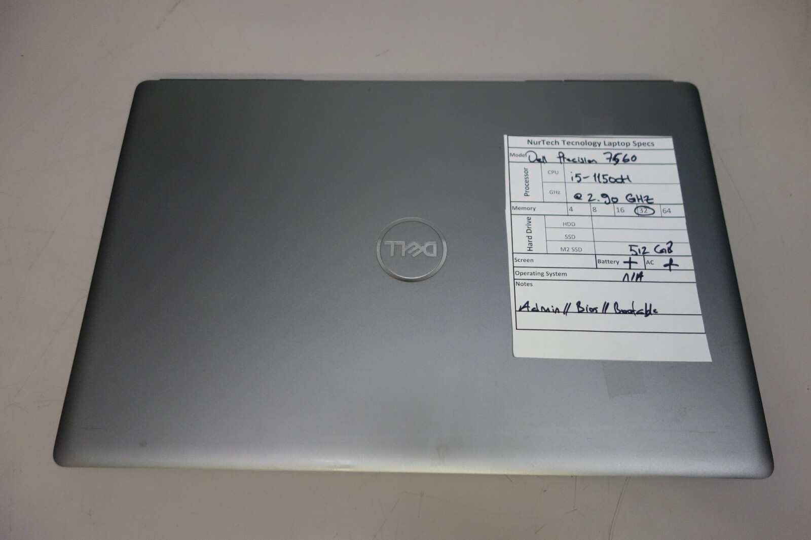 DELL PRECISION 7560 15.6″ i5-11500H 2.9GHz 32GB/512GB Laptop[No OS][ADMIN/BIOS]
