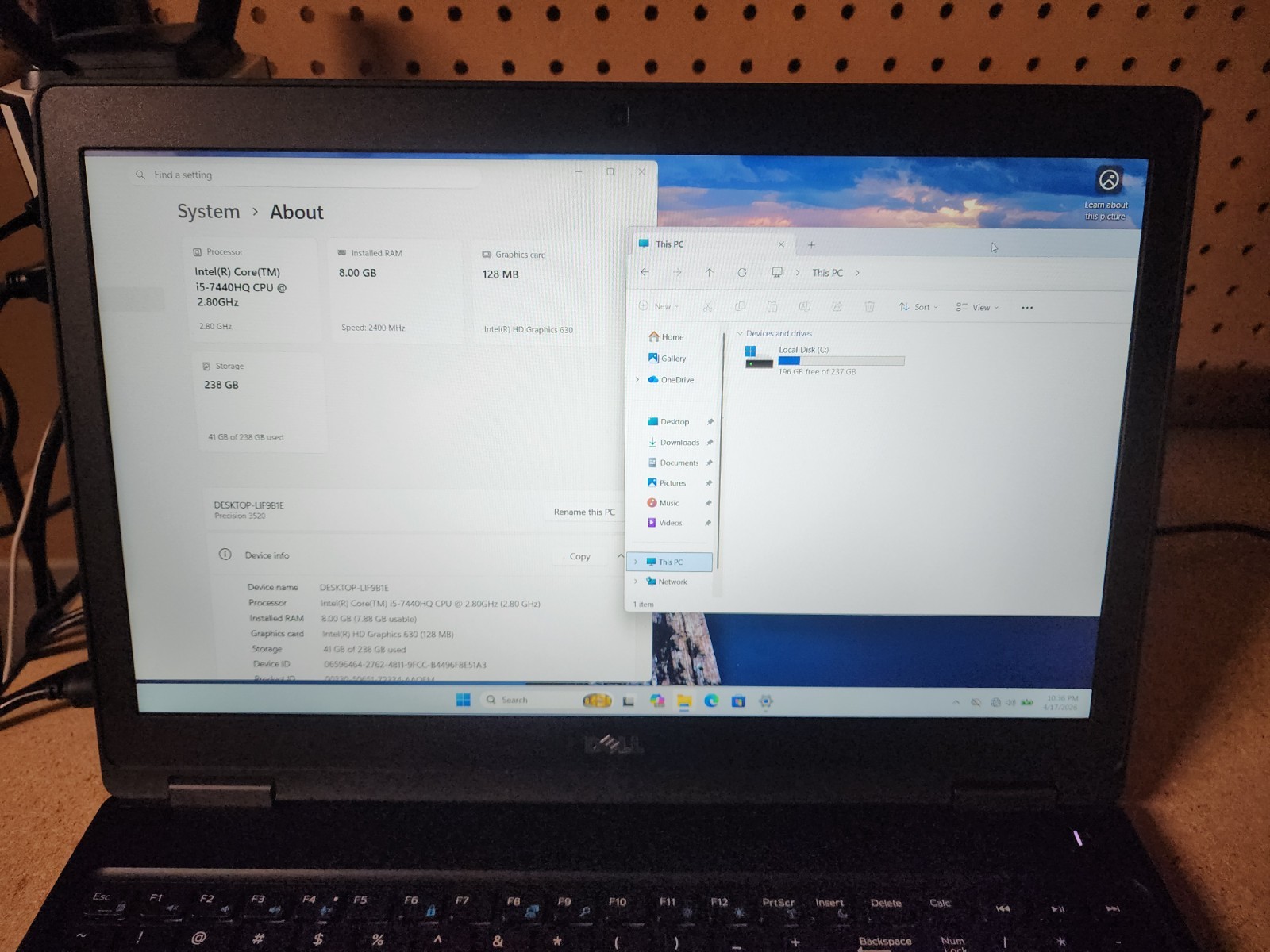 Dell Precision 3520 15.6” i5-7440HQ 2.8GHz 8GB RAM 256GB SSD Win 11 Pro