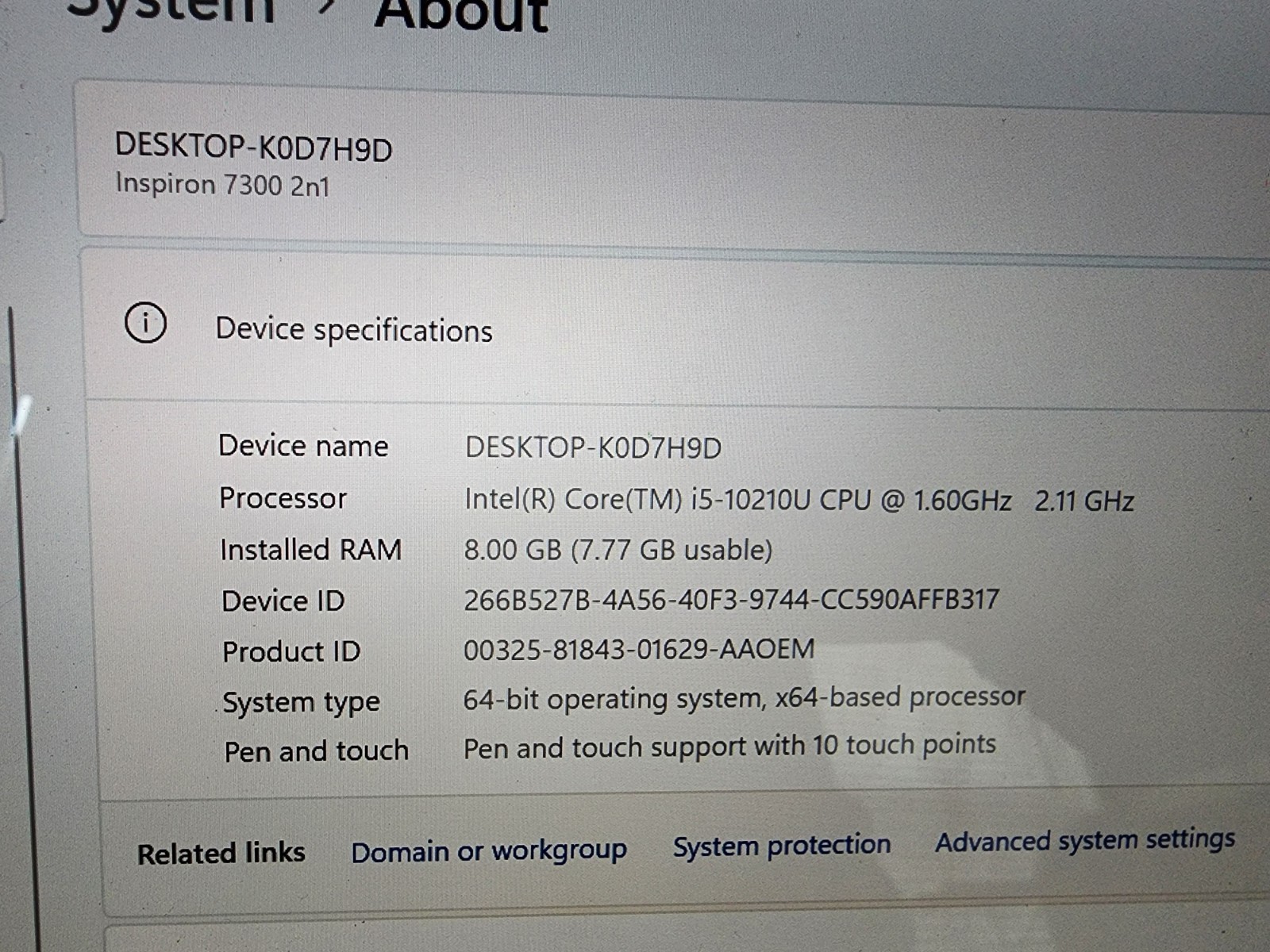 Dell Inspiron 7300 2n1 i5-10210U 1.6GHz 8Gb 512Gb SSD 1080P 11 Home