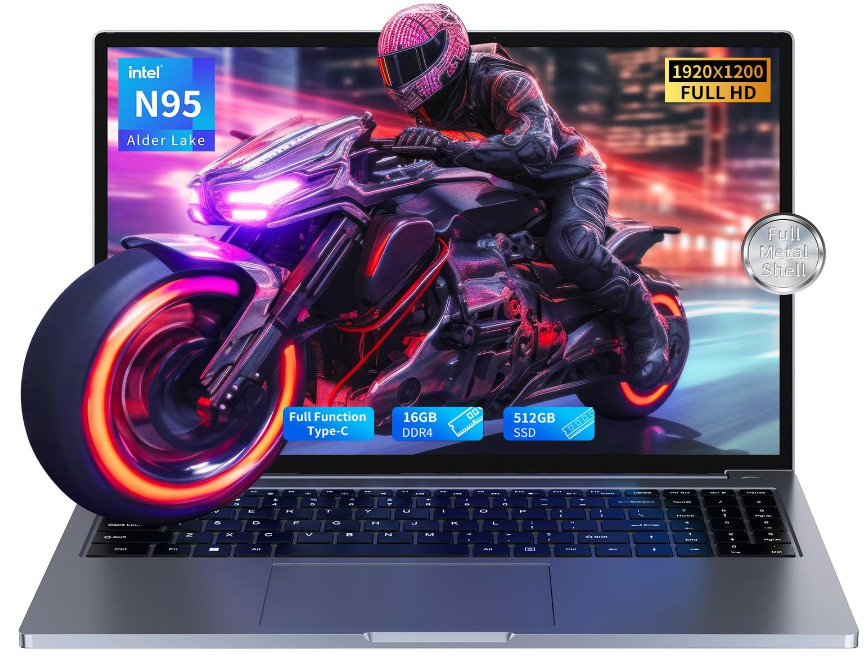 Laptop Computer, Quad-Core N95 Processor(Up to 3.4GHz), 16GB DDR4 512GB SSD, 16“