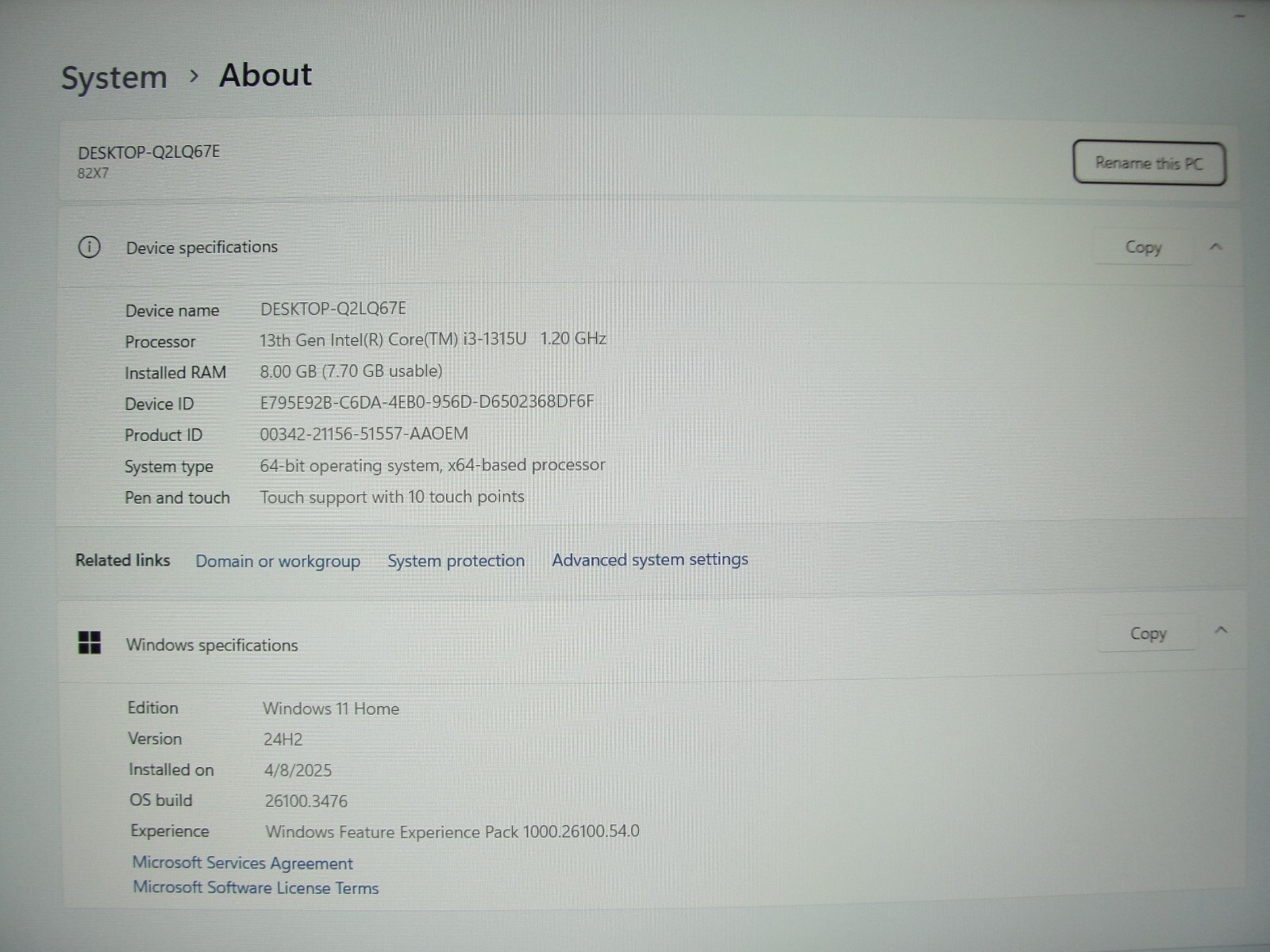 Lenovo IdeaPad Slim 3 15IRU8 15.6”FHD TOUCH Core i3-1315U 1.2GHz 8GB SSD 256GB