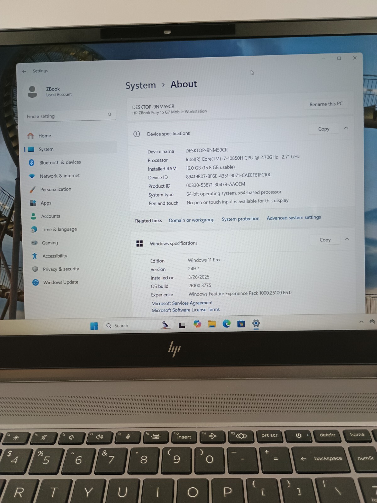 HP ZBook Fury 15 G7 15.6*2.7 GHz i7-10850H 16GB 512GB SSD Quadro T1000 Max-Q*VGC