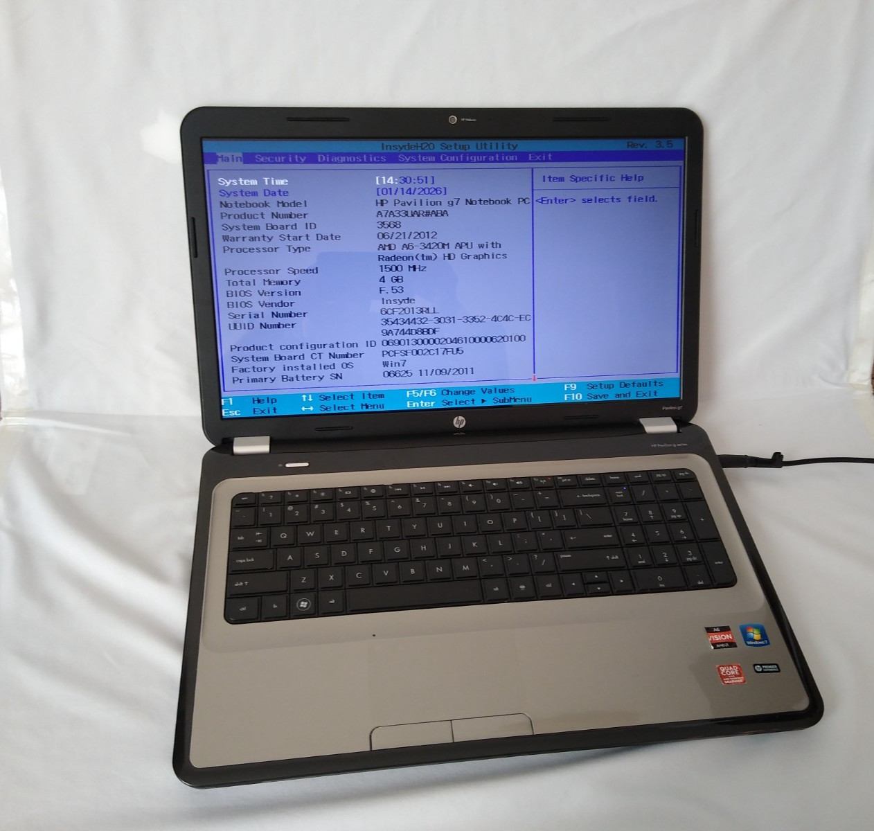 HP Pavilion G7 Notebook Laptop Windows 7 Home Premium AMD 4Core 1.5GHz 4GB RAM