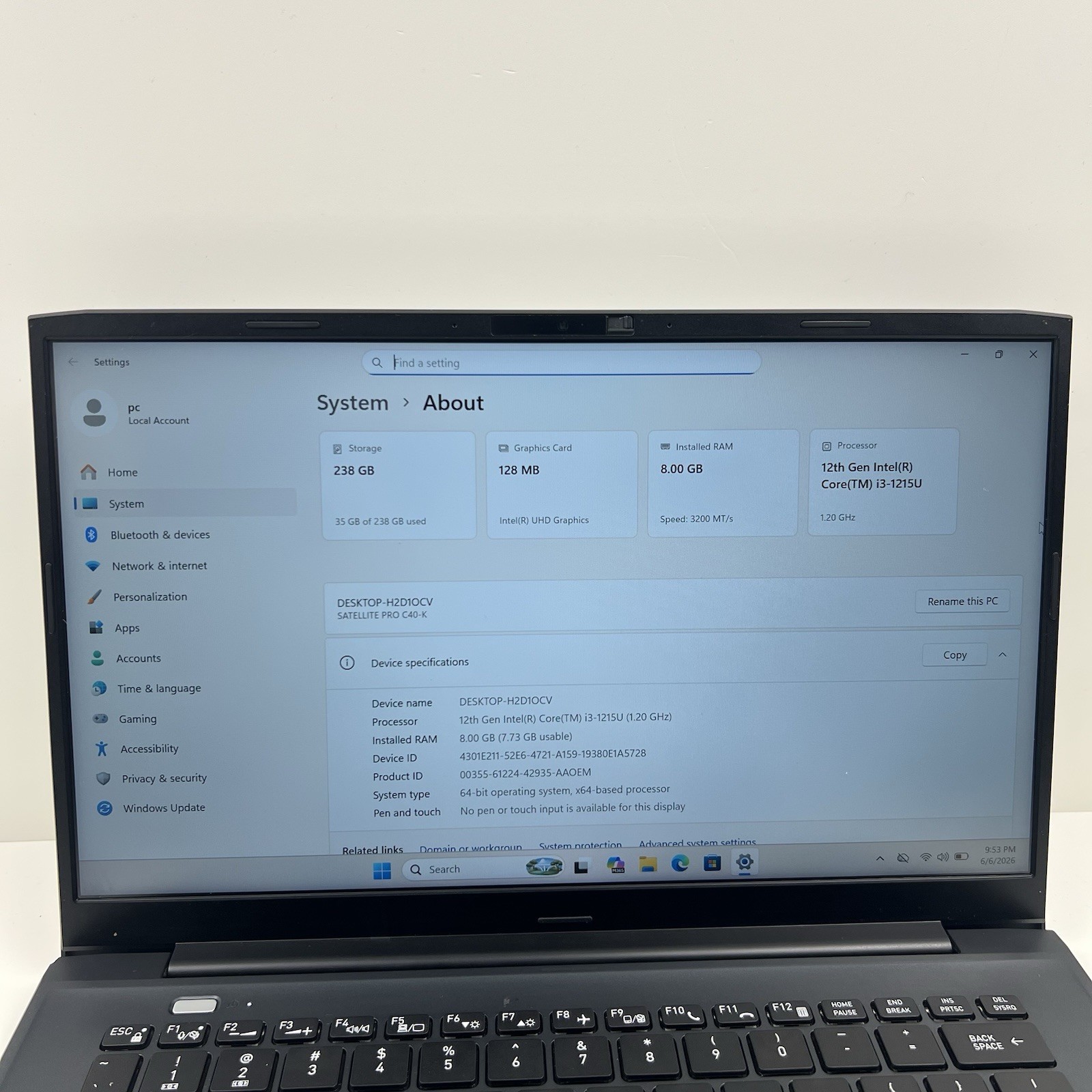 Dynabook Satellite Pro C40-K 14″ Intel Core i3-1215U 8GB Ram 256GB SSD Win 11