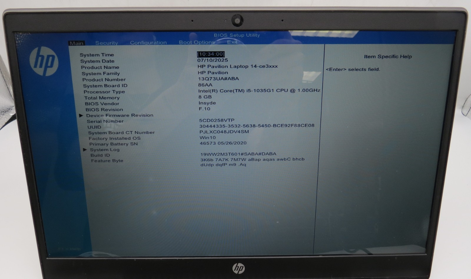 HP Pavilion 14-14″-i5-1035G1@1.0GHz-8GB RAM-256GB 2.5 SSD-NO OS *READ*