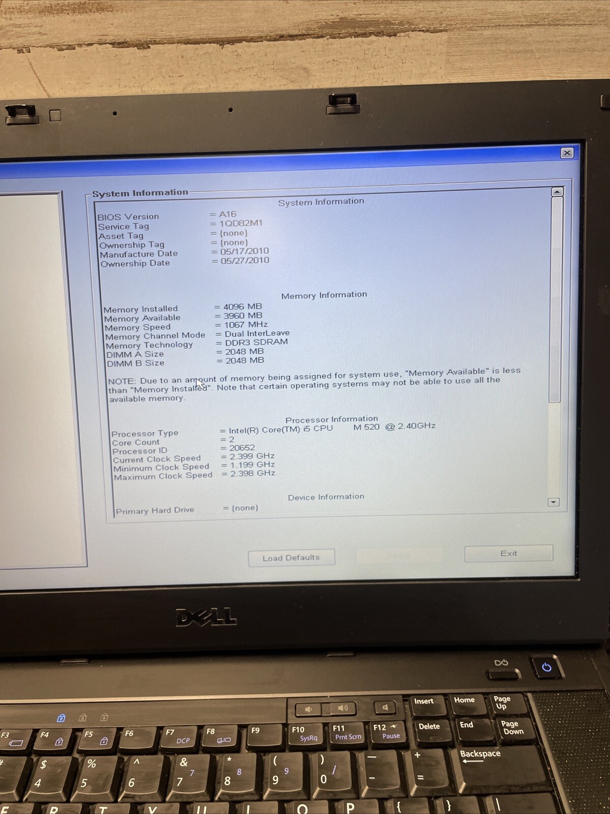 *PARTS Dell Latitude E6510 Intel Core i5-m520 2.40GHz 4GB RAM NO HDD/OS