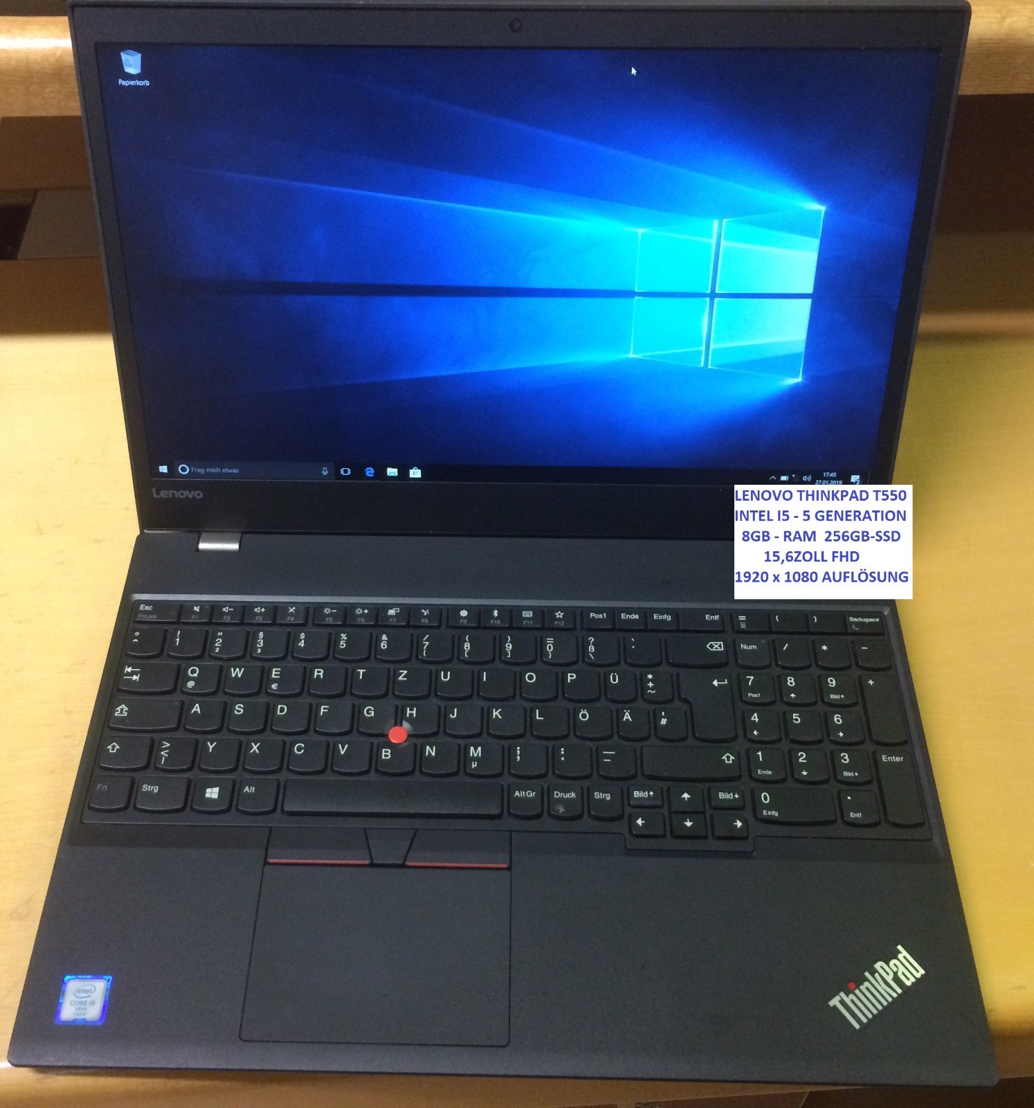 Lenovo ThinkPad T550 Intel i5 8GB RAM 256SSD 15.6″ Full HD DE Backlit Windows 10