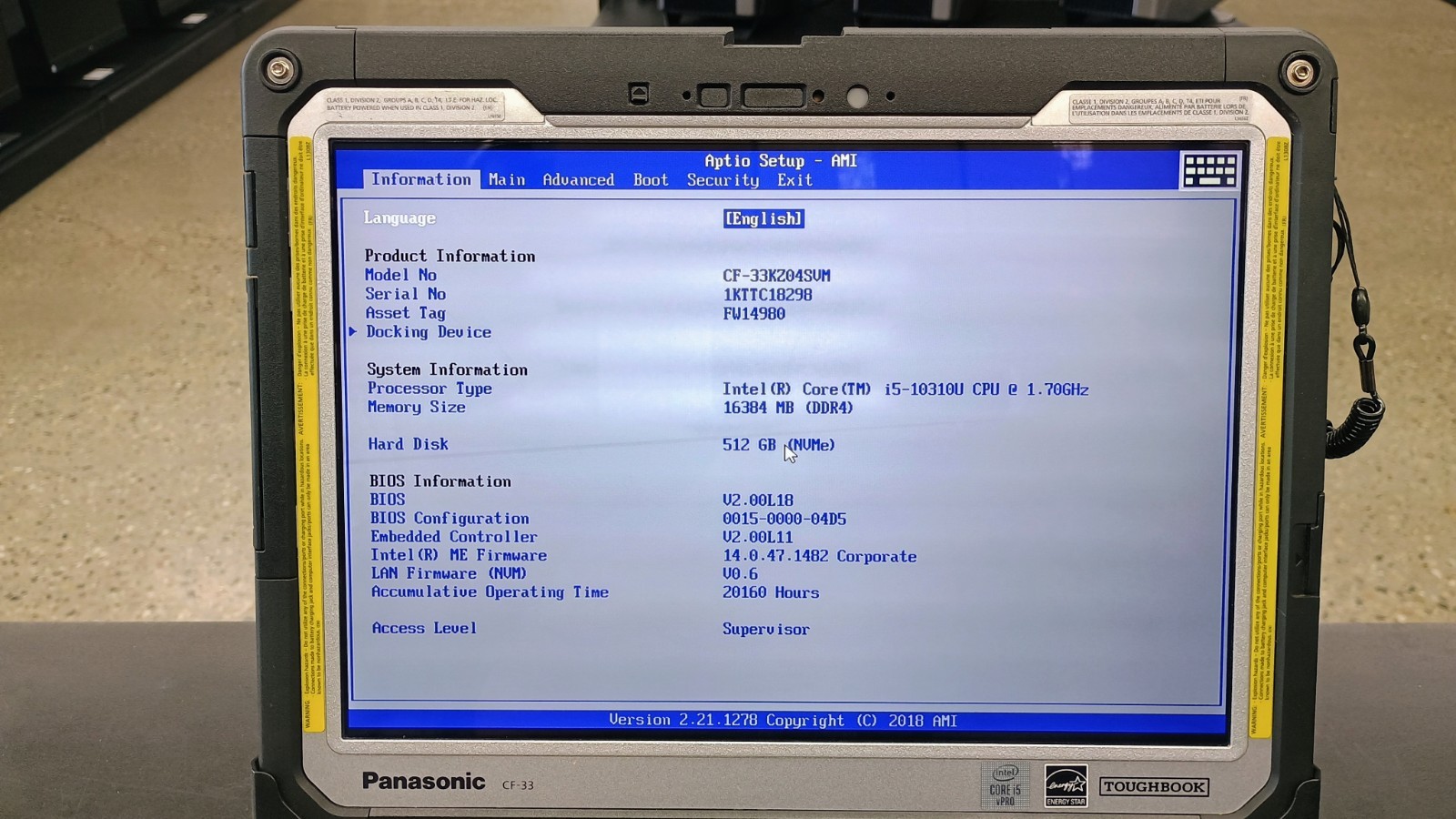 Panasonic Toughbook CF-33 – i5-10310u – 16GB Ram – 512GB SSD – Win 11 Pro -Read