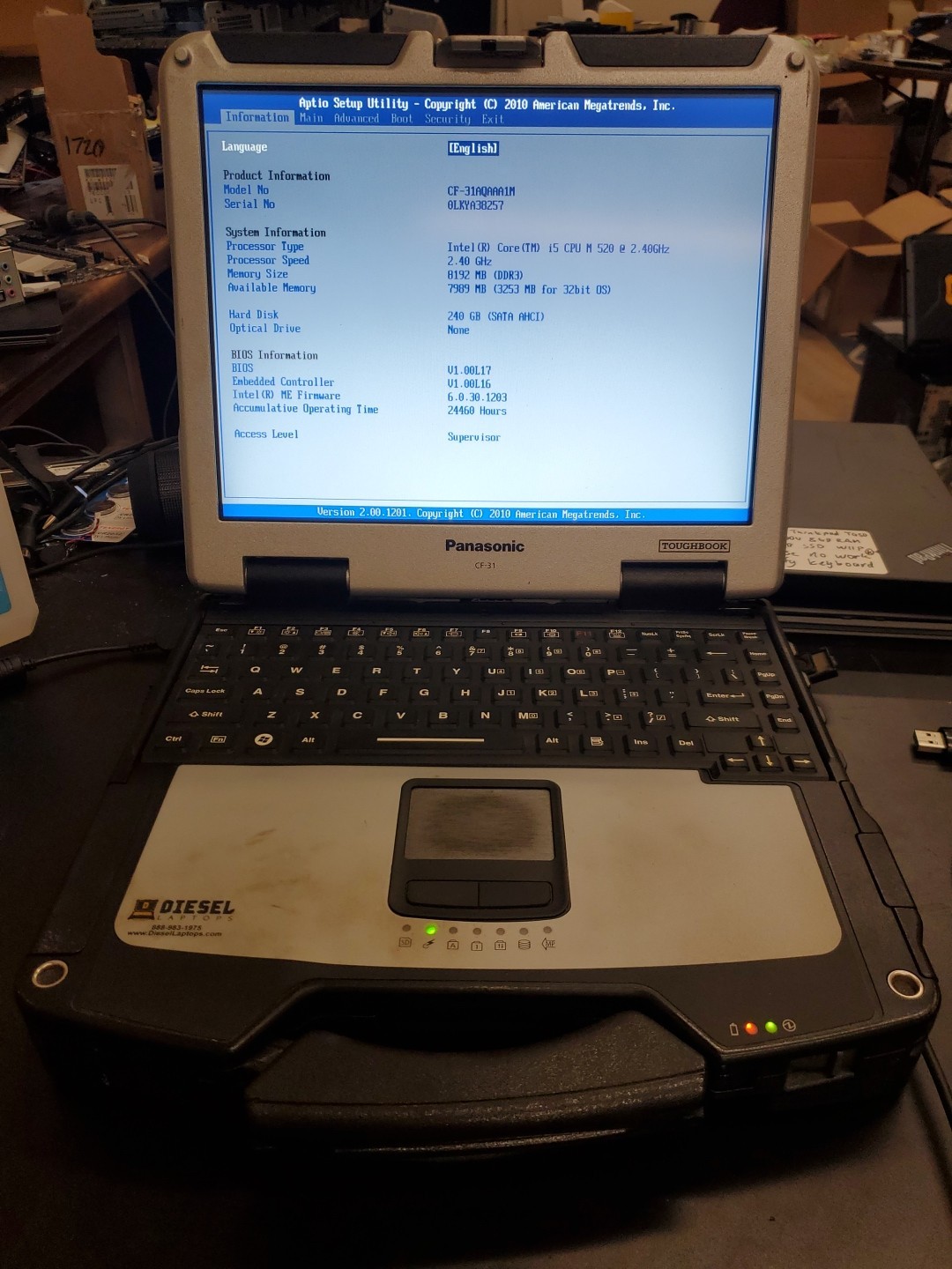 Panasonic Toughbook CF-31 MK-1 i5 520M @ 2.40GHz 8GB 24460HRS Diesel Rubber Kb