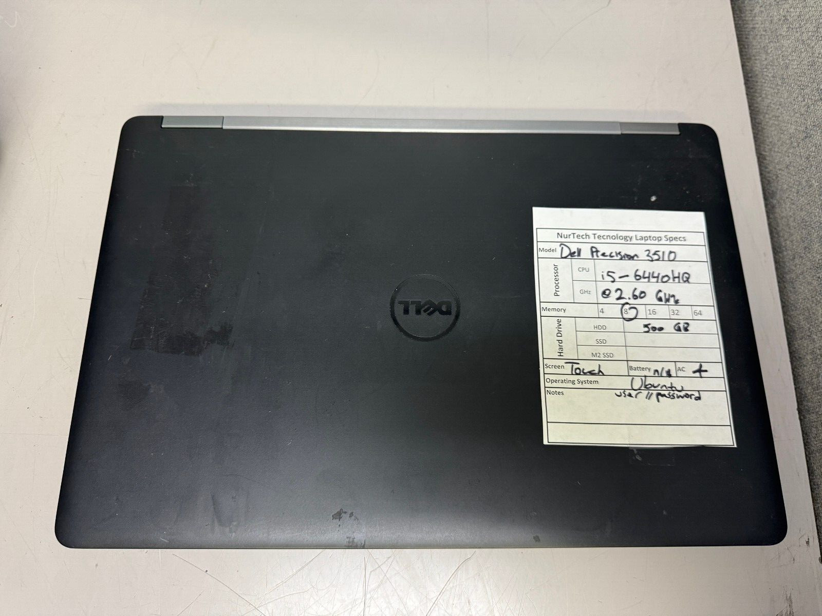 Dell Precision 3510 15.6″ i5 2.6GHz 8GB/500GB UBUNTU ‘TOUCH’ Laptop +AC[No BTRY]
