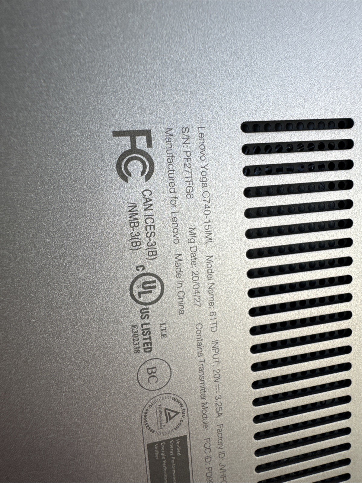 Lenovo Yoga C740-15IML model 81TD
