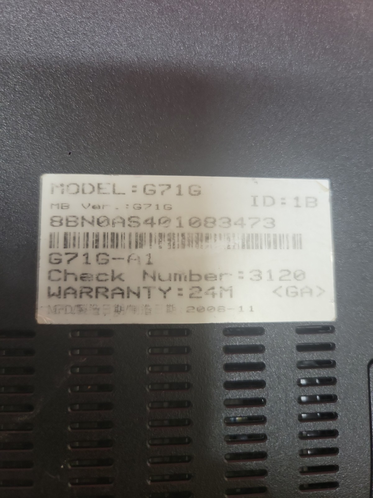 ASUS G71G CORE 2 DUO T9400 @ 2.53 GHz