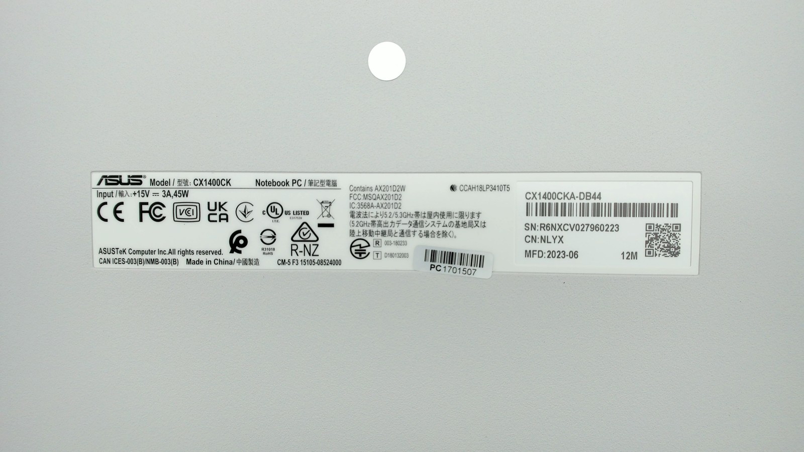 Asus Chromebook CX1 14″ Intel Celeron N4500 4GB 64GB CX1400CKA-DB44 PC1701507