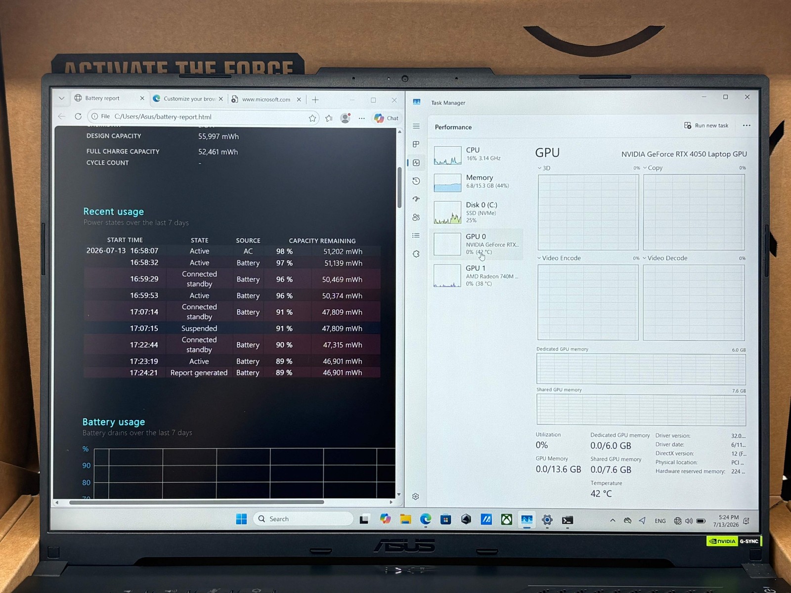 Asus TUF Gaming A16 16″ AMD Ryzen 7 7445HS RTX 4050 16GB DDR5 512GB Mecha Gray