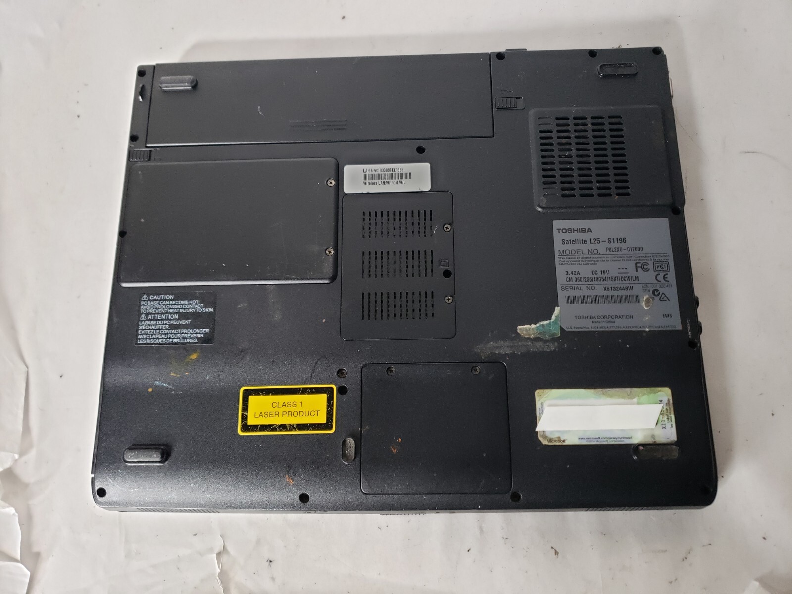 toshiba satellite l25-s1196 intel celeron@1.40ghz 768mb ram 40gb hdd