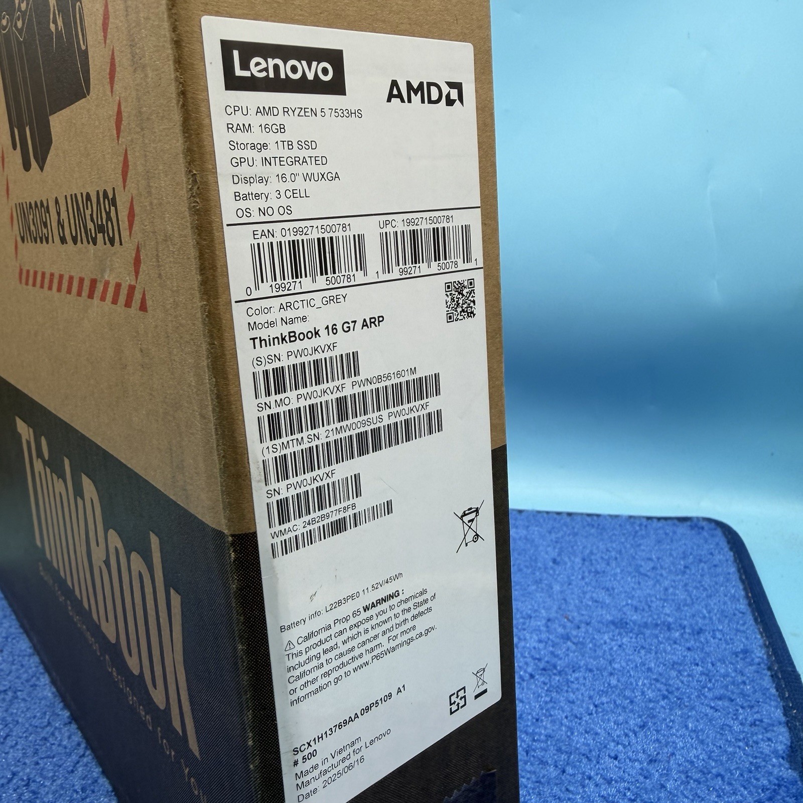 Lenovo ThinkBook 16 Gen 7 16″ AMD Ryzen 5 7533HS 16GB 1TB SSD Arctic Gray