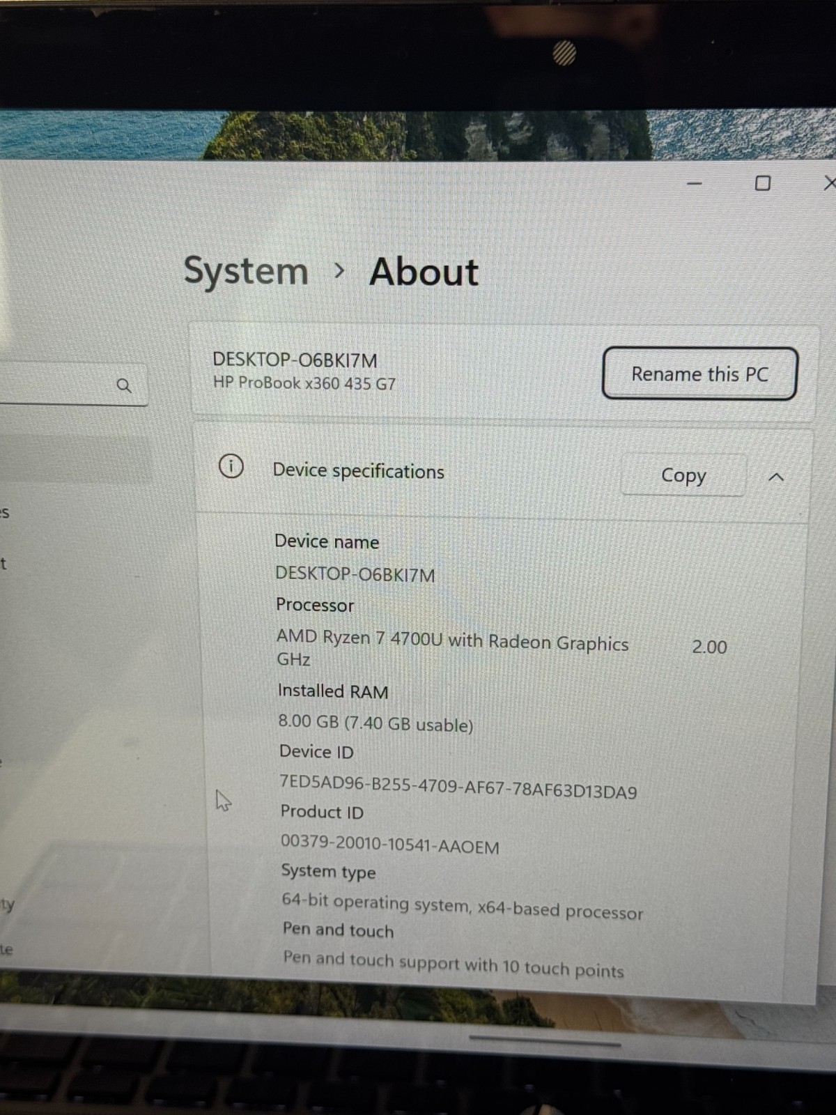 HP ProBook x360 435 G7 Ryzen 7 4700U, 8GB RAM, 256GB SSD, TCH-SCRN #5248