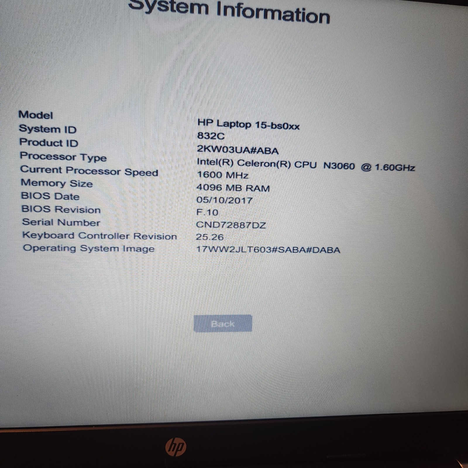 HP 15-bs005ds – Celeron CPU N3060 – 4GB RAM – 1TB HDD – Baby Blue Color