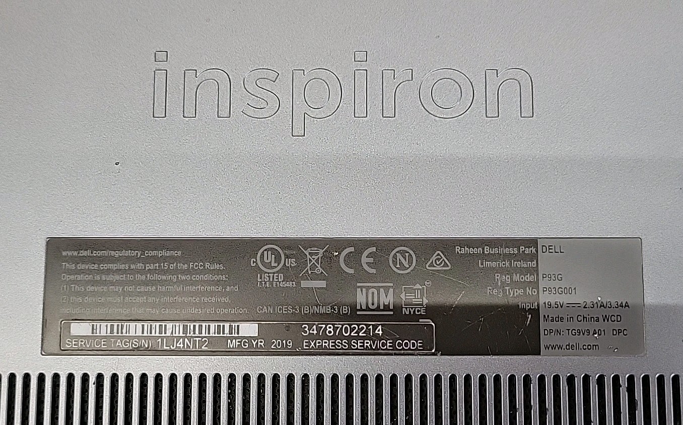 Dell Inspiron 5481, Intel Core i3-8145U @ 2.1GHz, 4GB RAM, NO SSD, NO OS *READ*