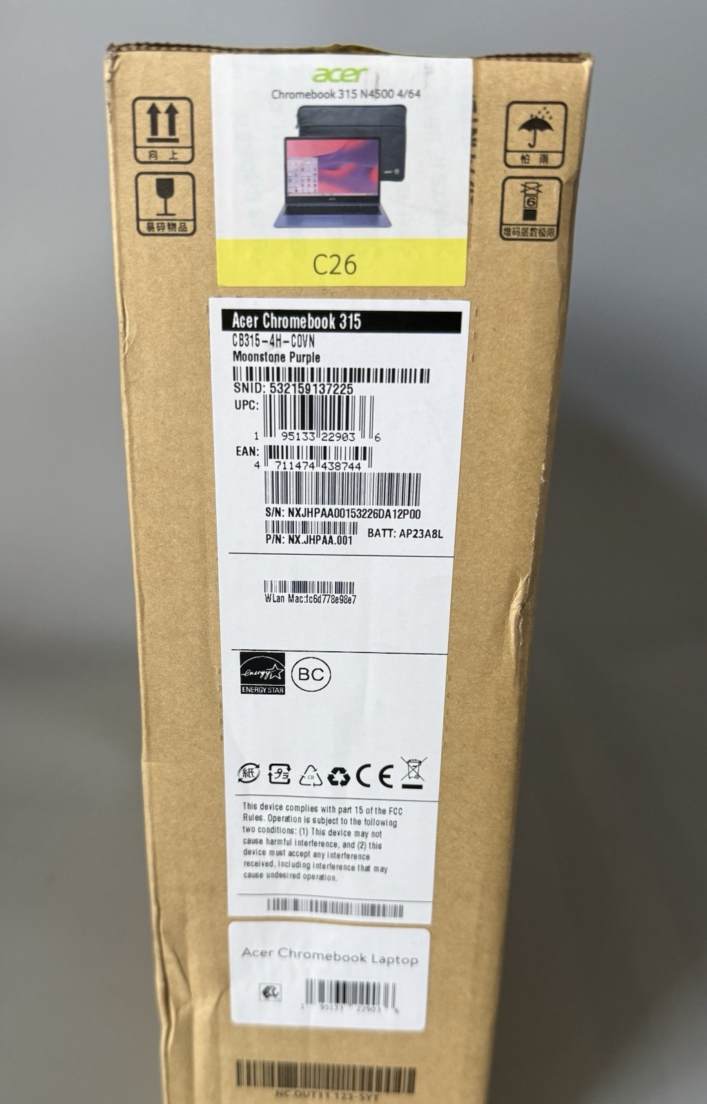 Acer Chromebook 315 Moonstone Purple 15.6” N4500 — New Factory Sealed — 4GB 64GB