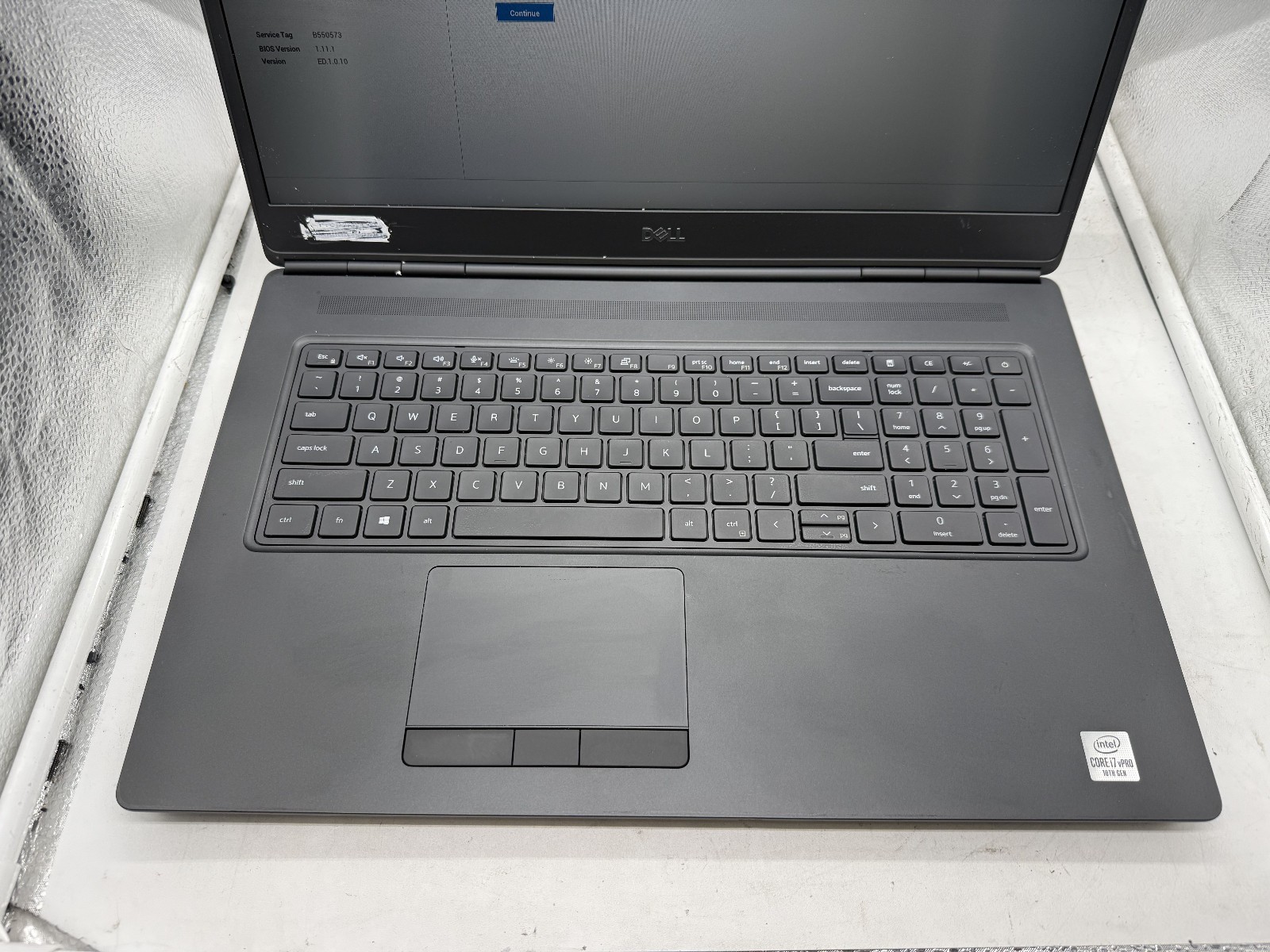 Dell Precision 7750 I7-10850H Nvidia Quadro T1000, No SSD Bios LOCK