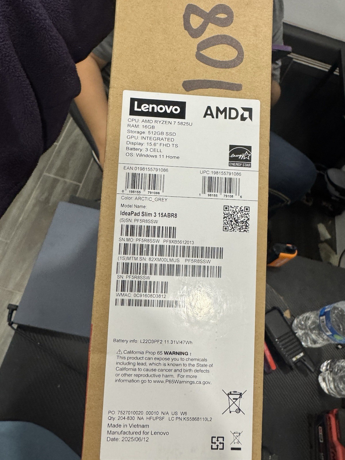 Lenovo IdeaPad Slim 3 15ABR8 Ryzen 7 16GB 512GB SSD Touch Wi-Fi 6 Arctic Grey