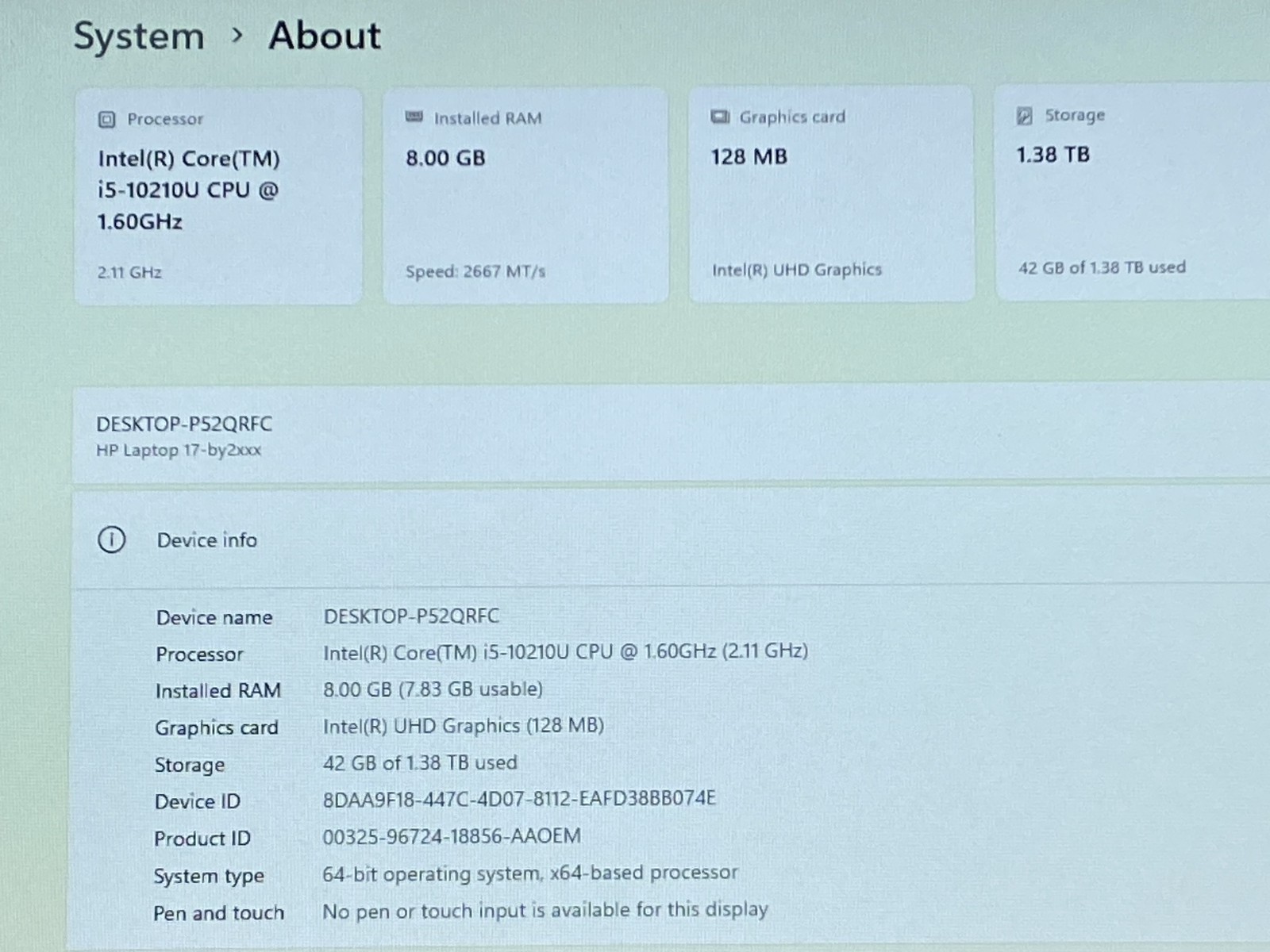 HP Laptop 17-by2053cl 17″ i5-10210U 8GB 512GB SSD+1TB HDD Win 11 *Read* – LP44A
